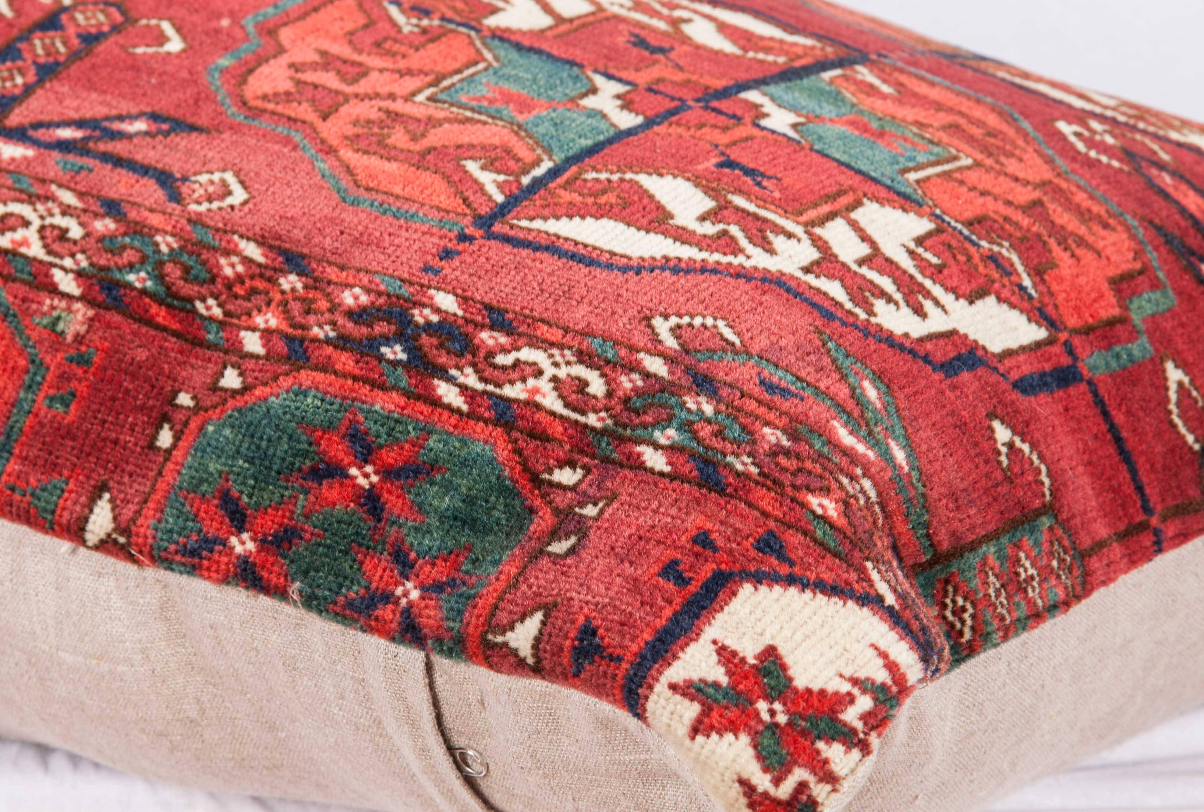 Antique Pillow with Velvet like Texture Made Out of a Turkmen Rug 2