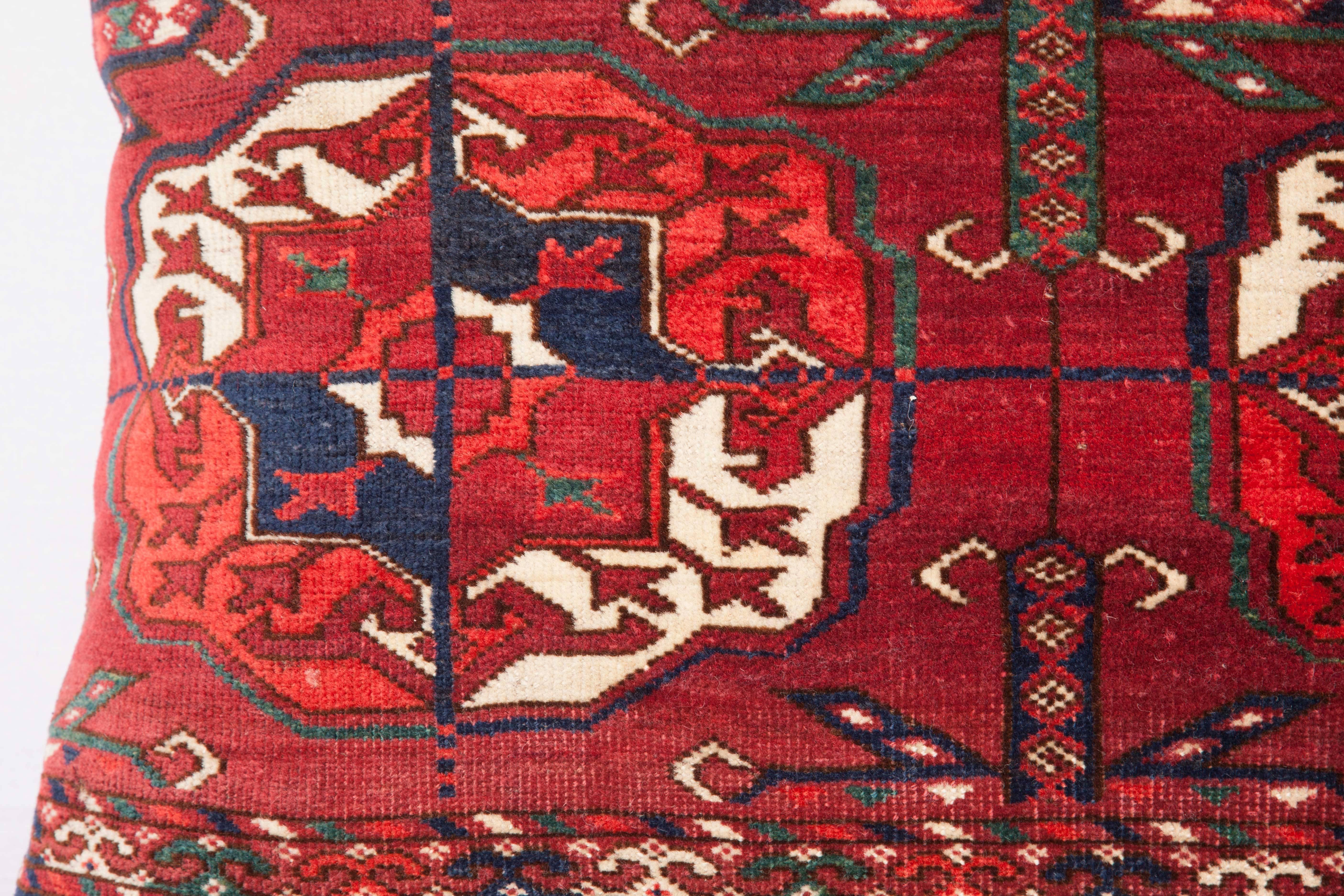 Antique Pillow with Velvet like Texture Made Out of a Turkmen Rug In Good Condition In Istanbul, TR