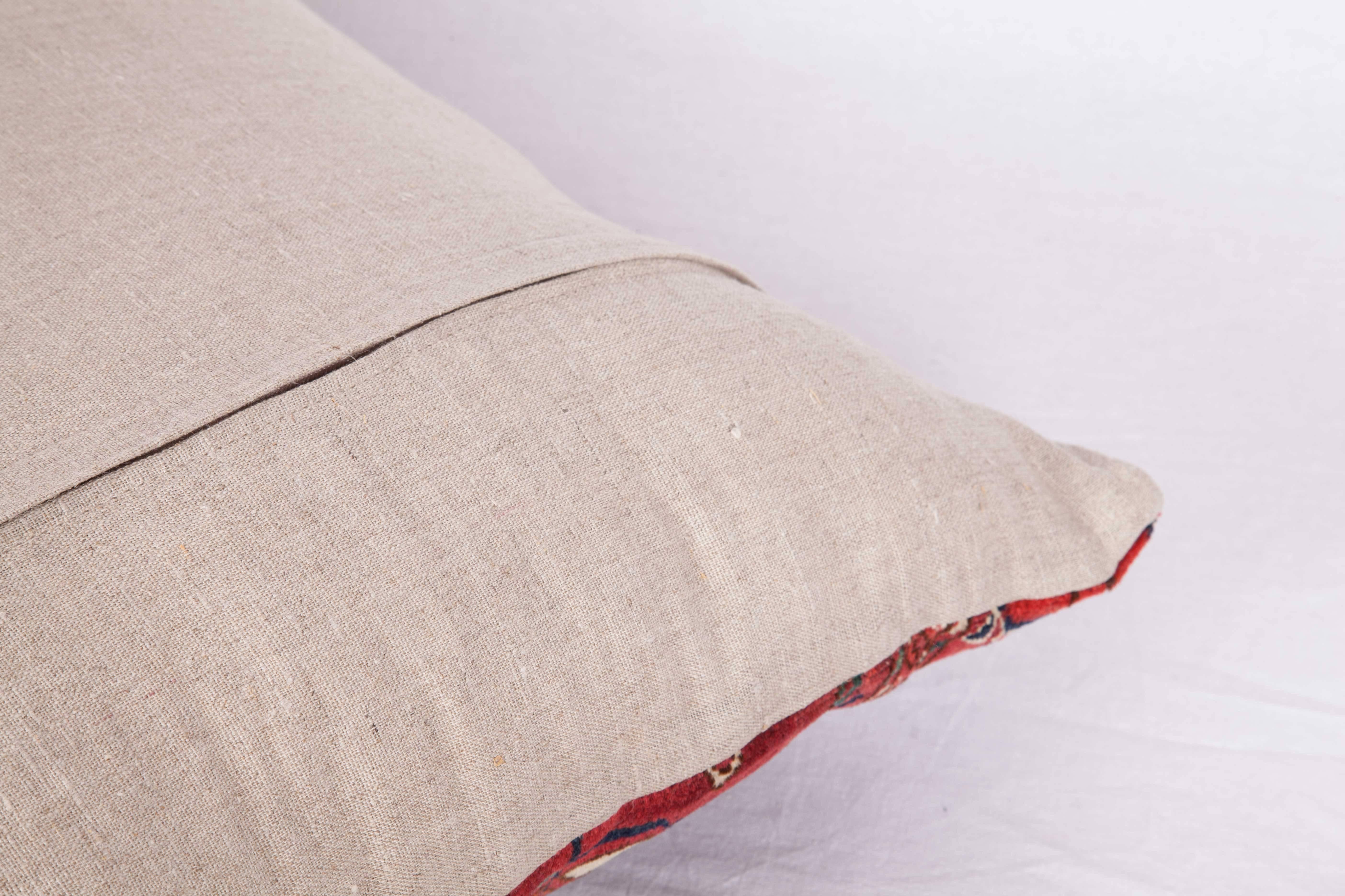 Linen Antique Pillow with Velvet like Texture Made Out of a Turkmen Rug