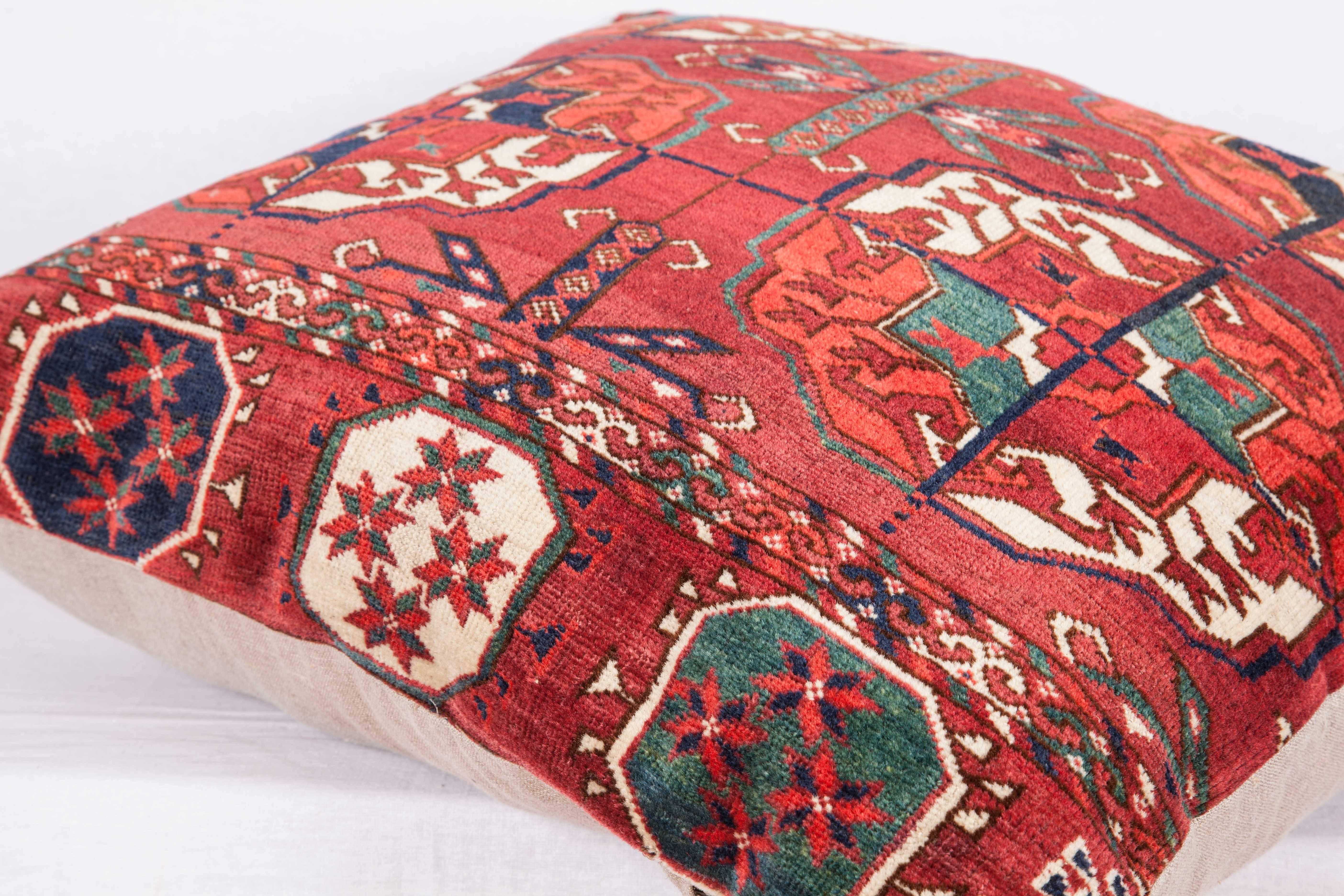 Antique Pillow with Velvet like Texture Made Out of a Turkmen Rug 2