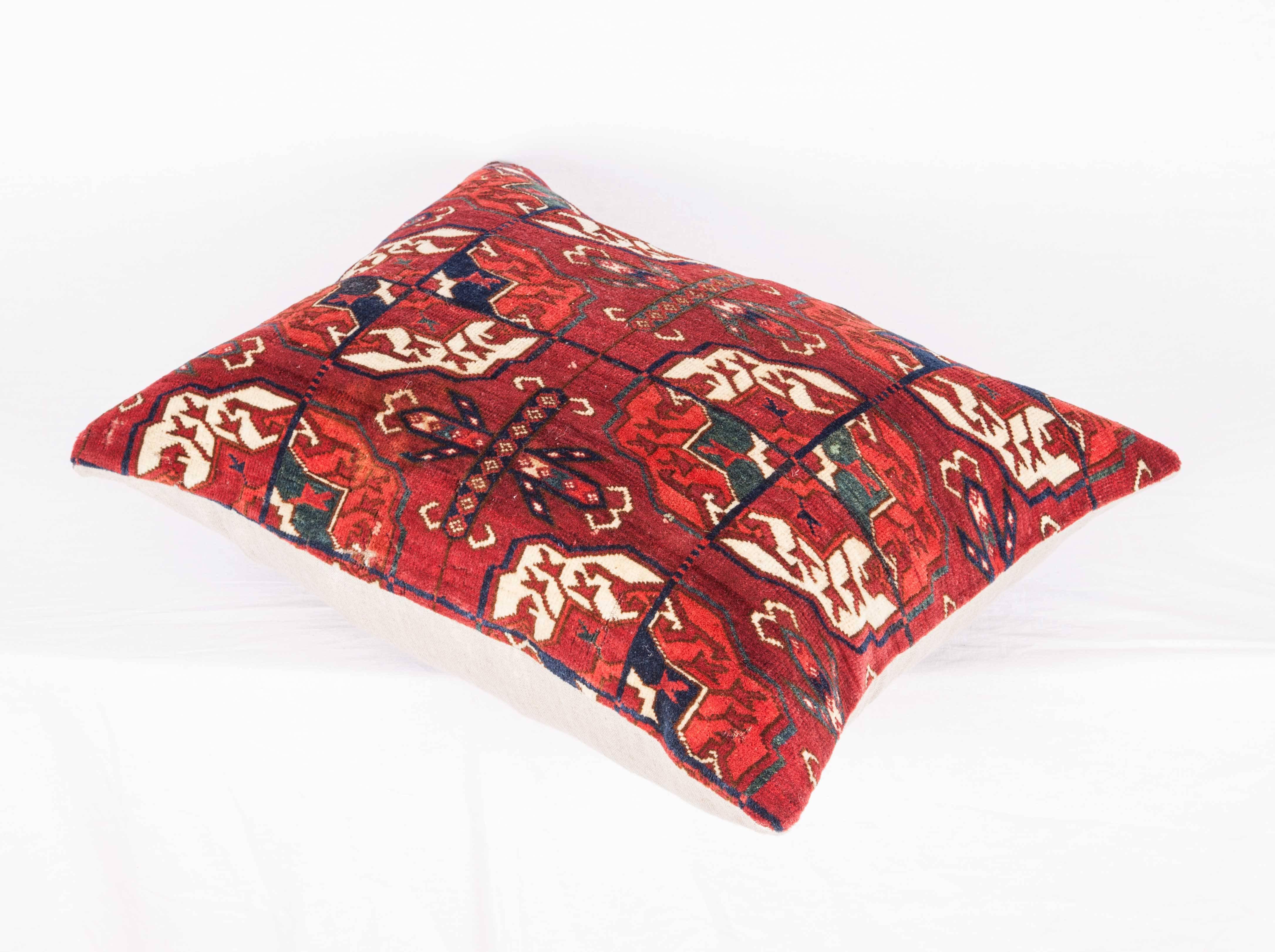 19th Century Antique Pillow with Velvet like Texture Made Out of a Turkmen Rug