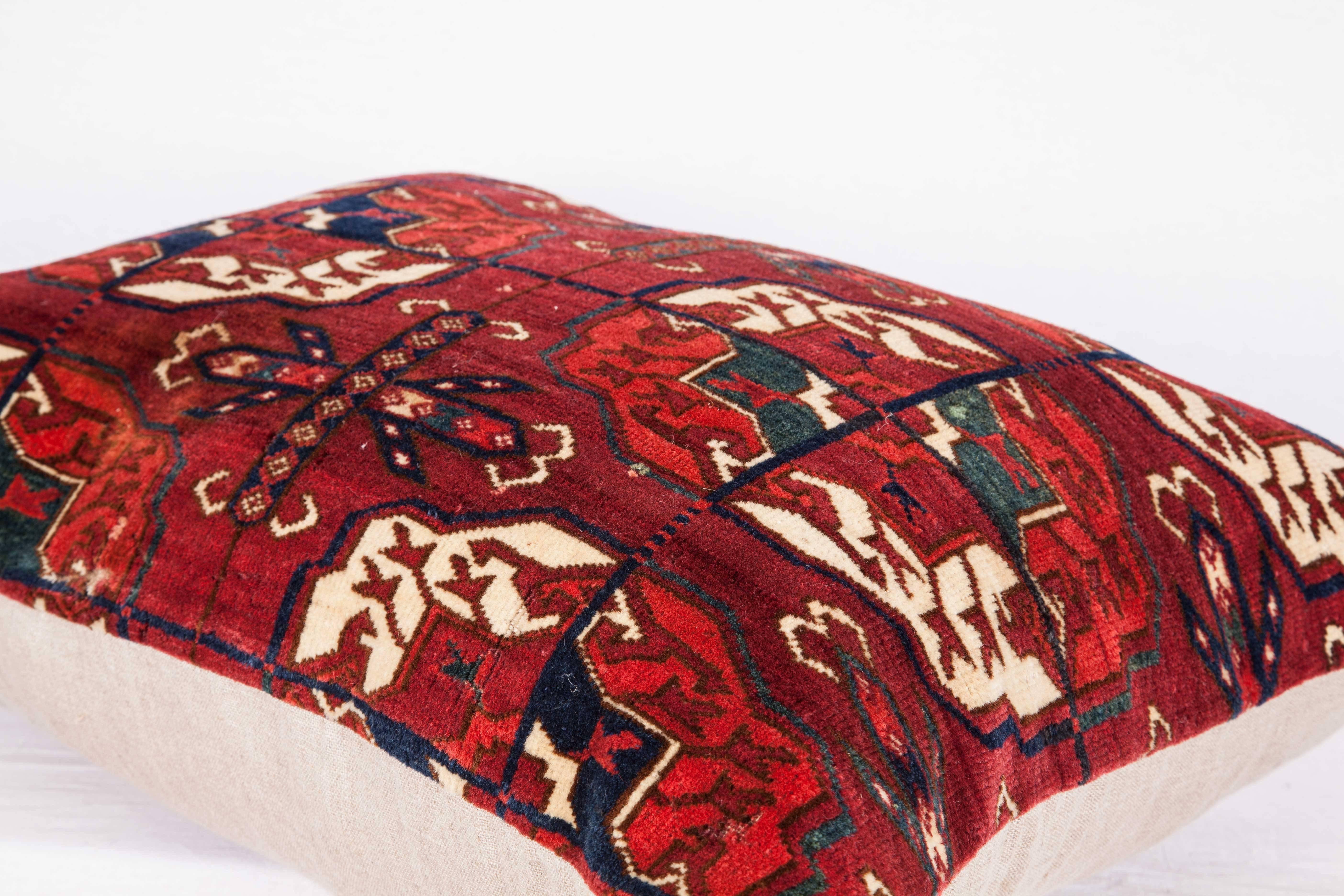 Wool Antique Pillow with Velvet like Texture Made Out of a Turkmen Rug
