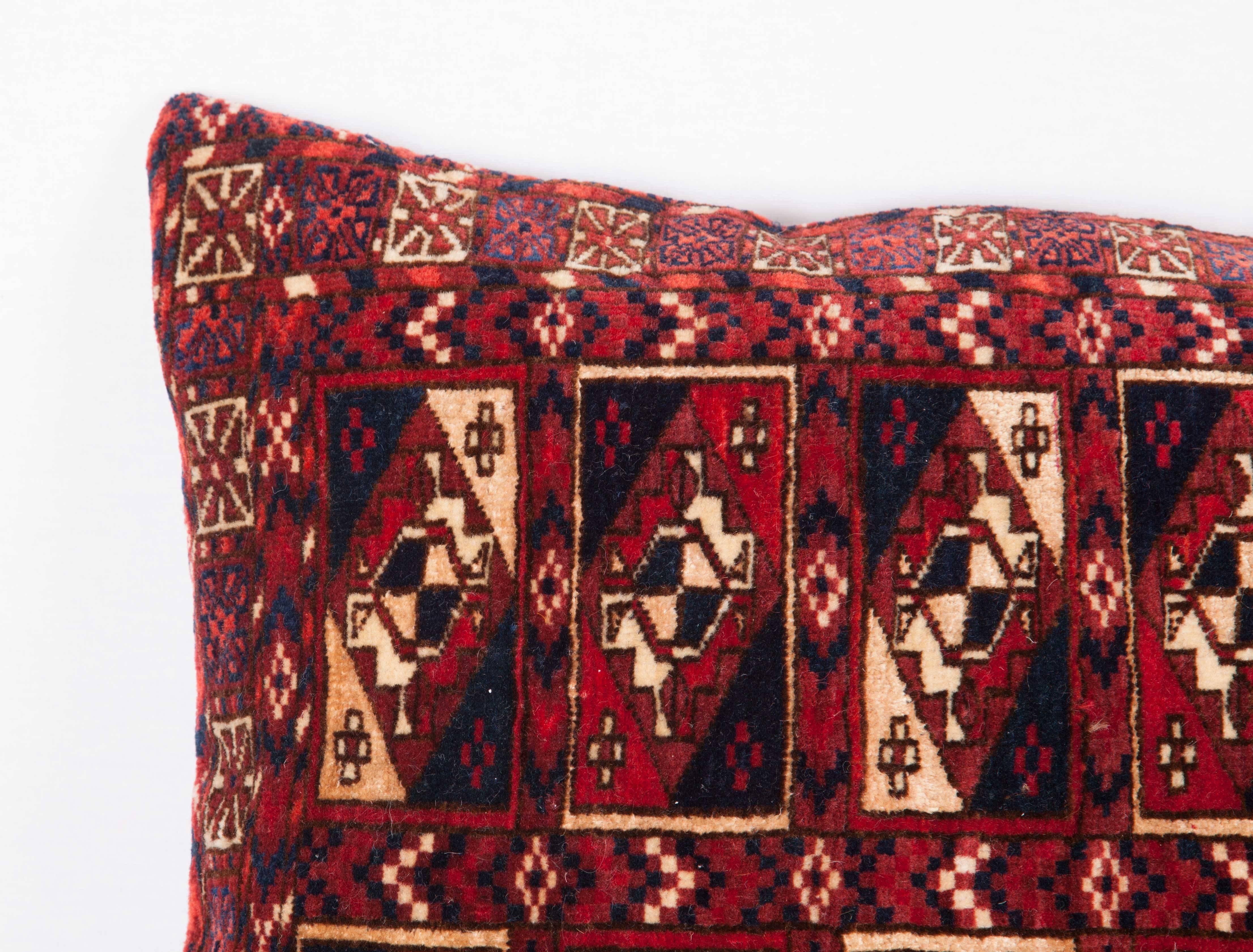 Hand-Woven Antique Pillow with Velvet like Texture Made Out of a Turkmen Bag For Sale