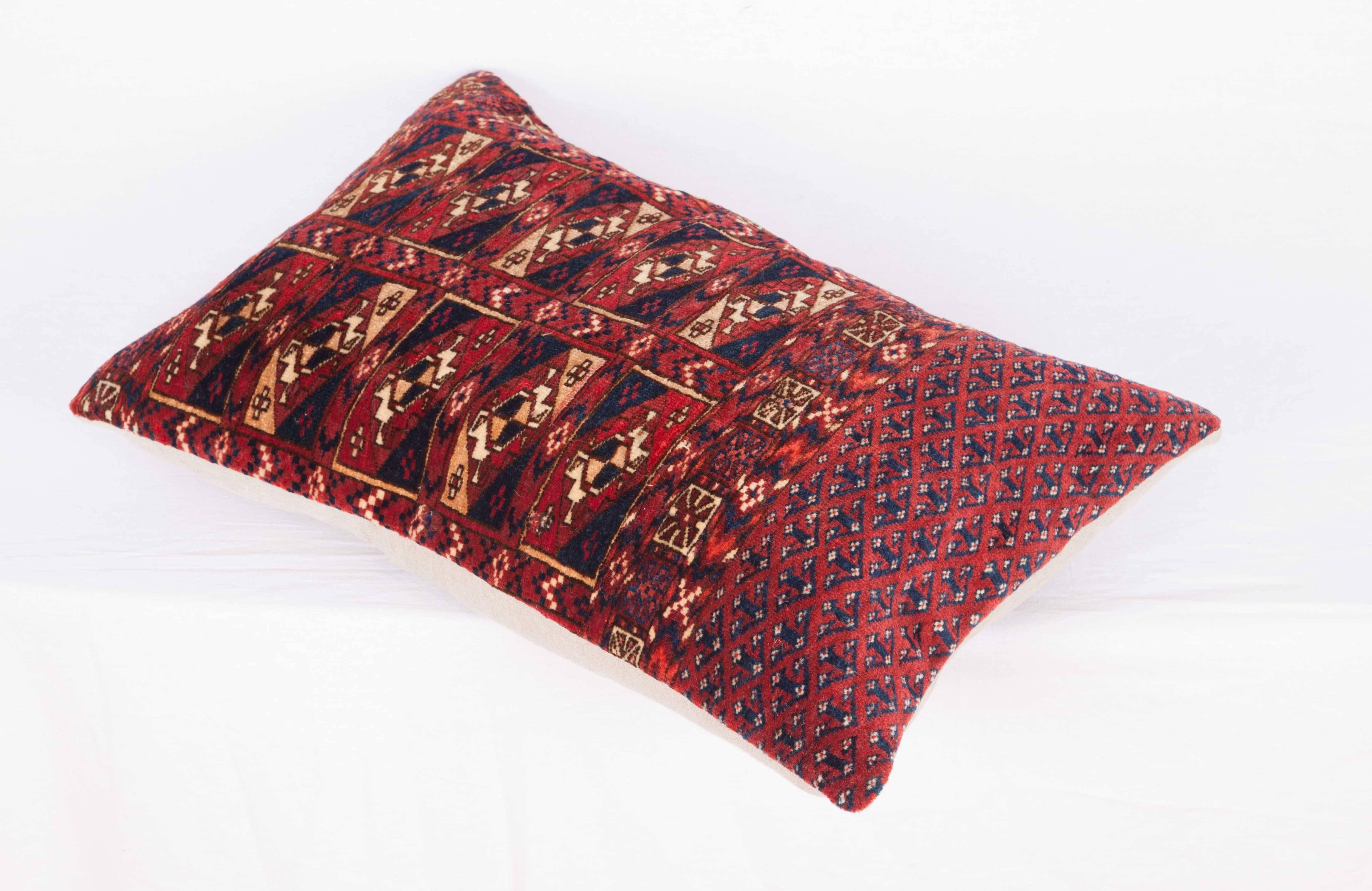 Wool Antique Pillow with Velvet like Texture Made Out of a Turkmen Bag For Sale