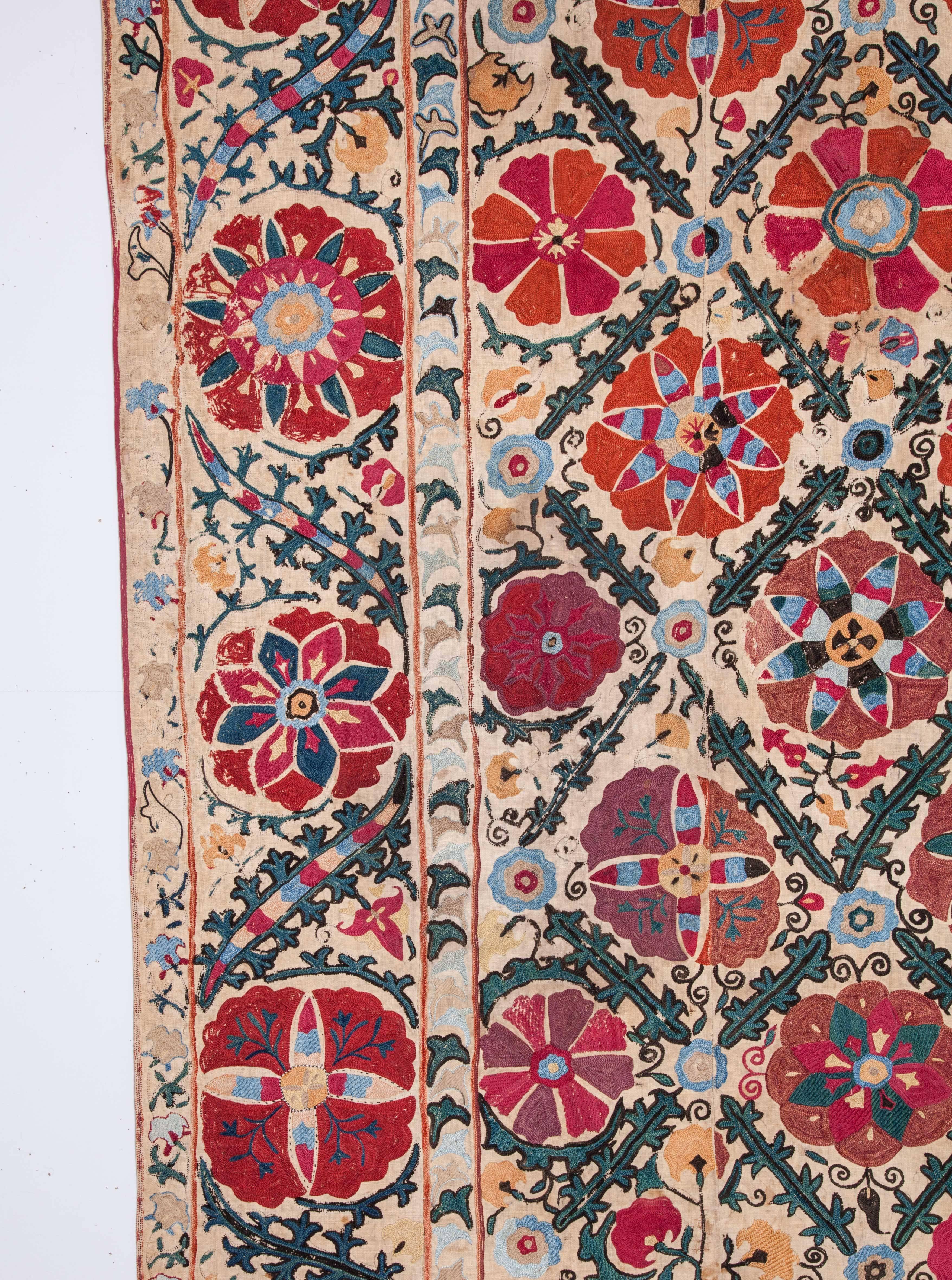 19th Century Uzbek Suzani from Bukhara Silk on Cotton 1