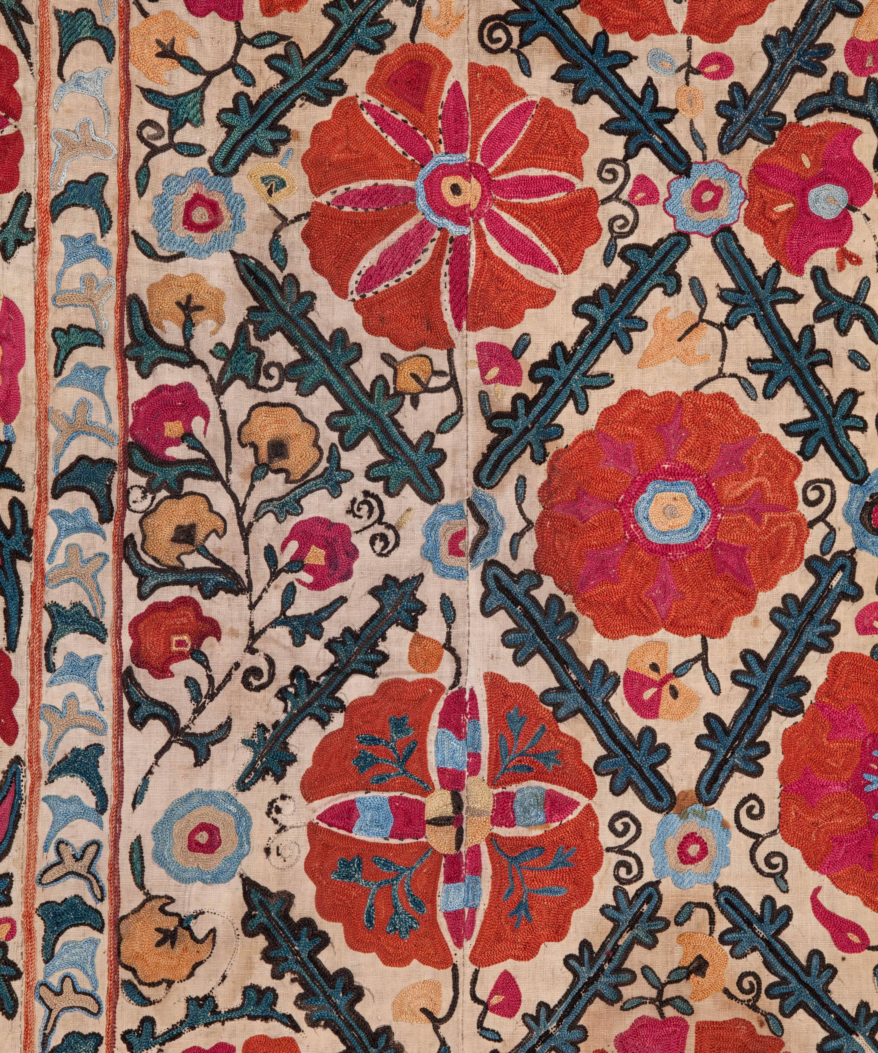 19th Century Uzbek Suzani from Bukhara Silk on Cotton 2