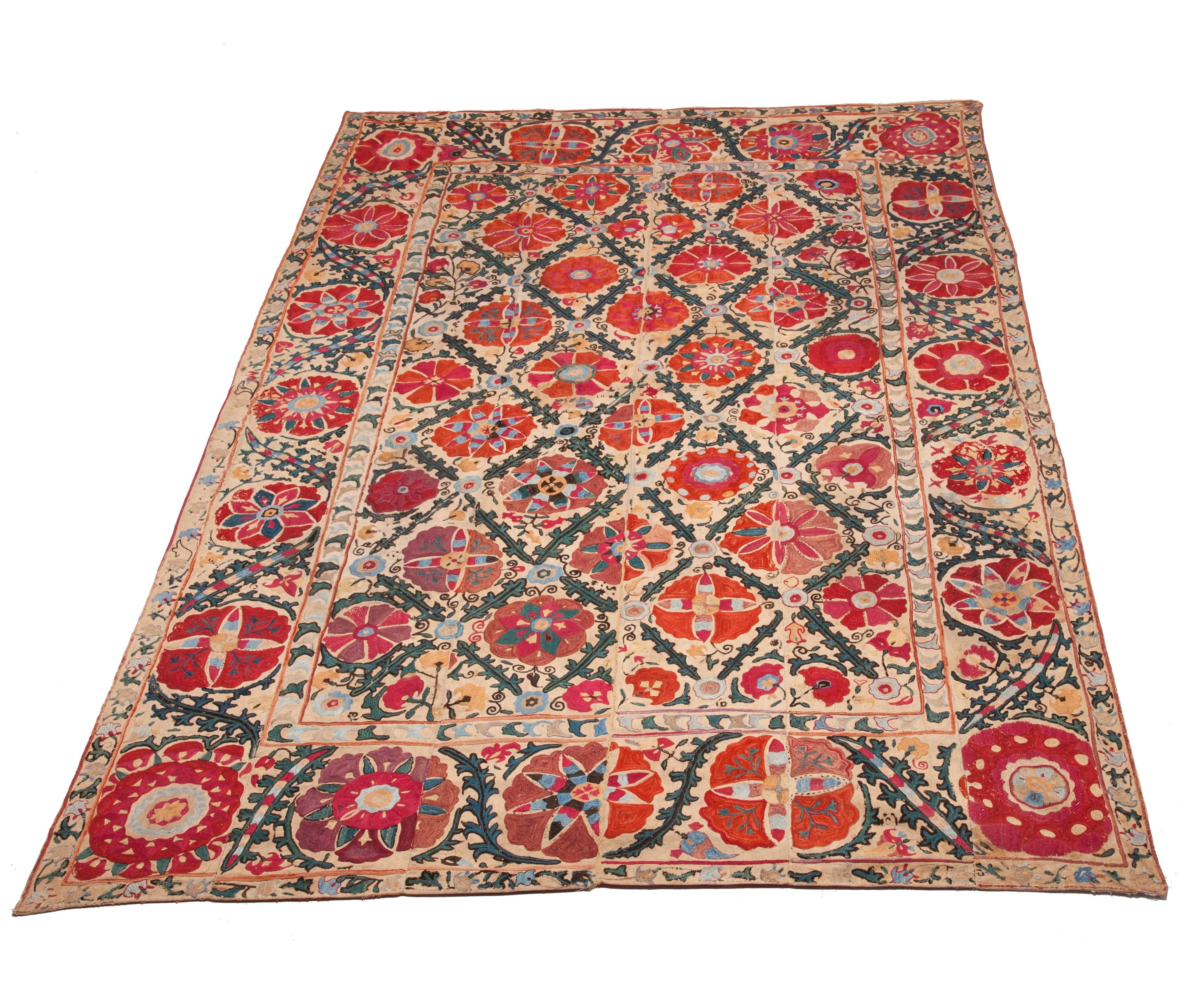 19th Century Uzbek Suzani from Bukhara Silk on Cotton 4