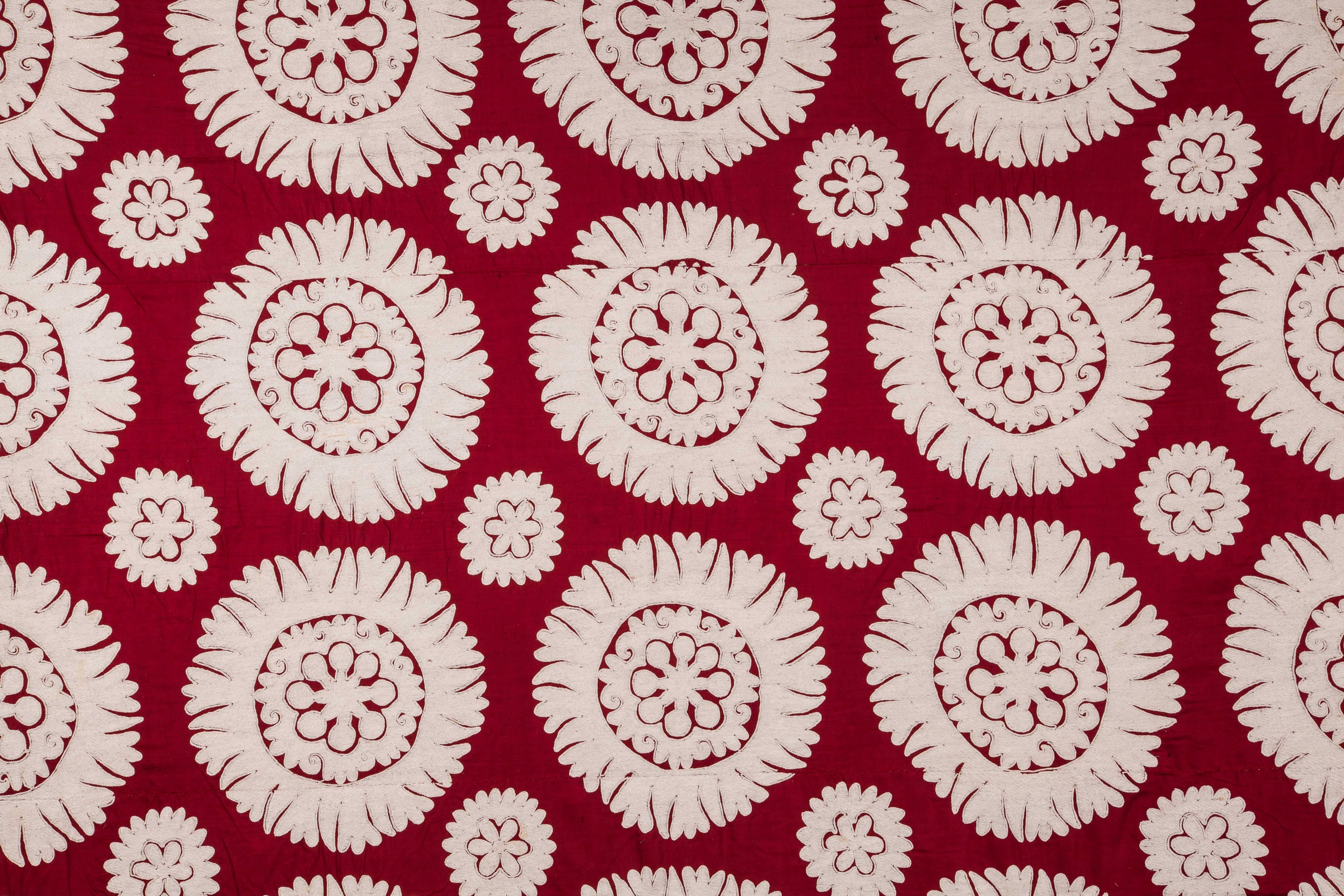 Embroidered Mid-20th Century Uzbek Samarkand All Cotton Suzani