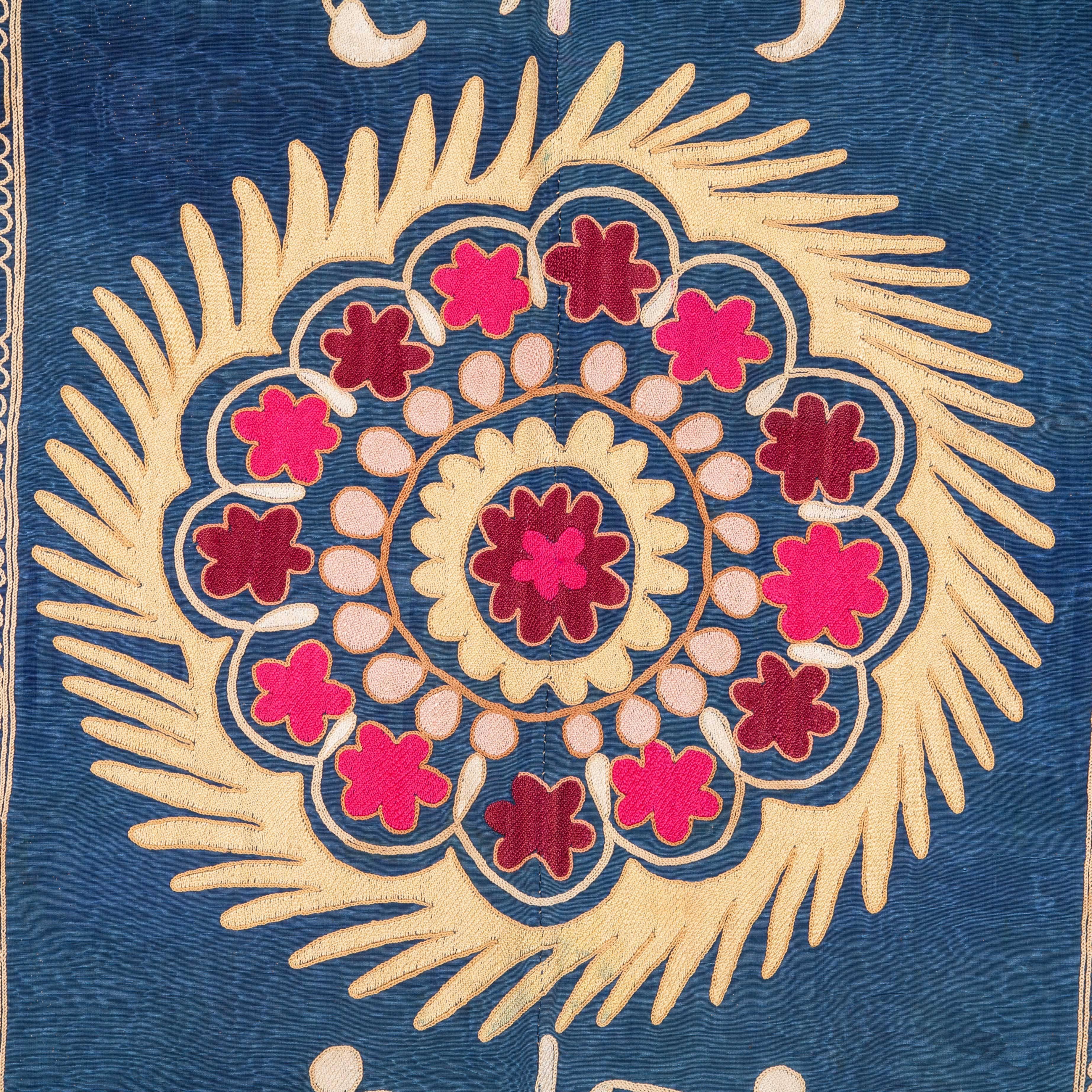 Embroidered Mid-20th Century Silk Suzani from Samarkand, Uzbekistan