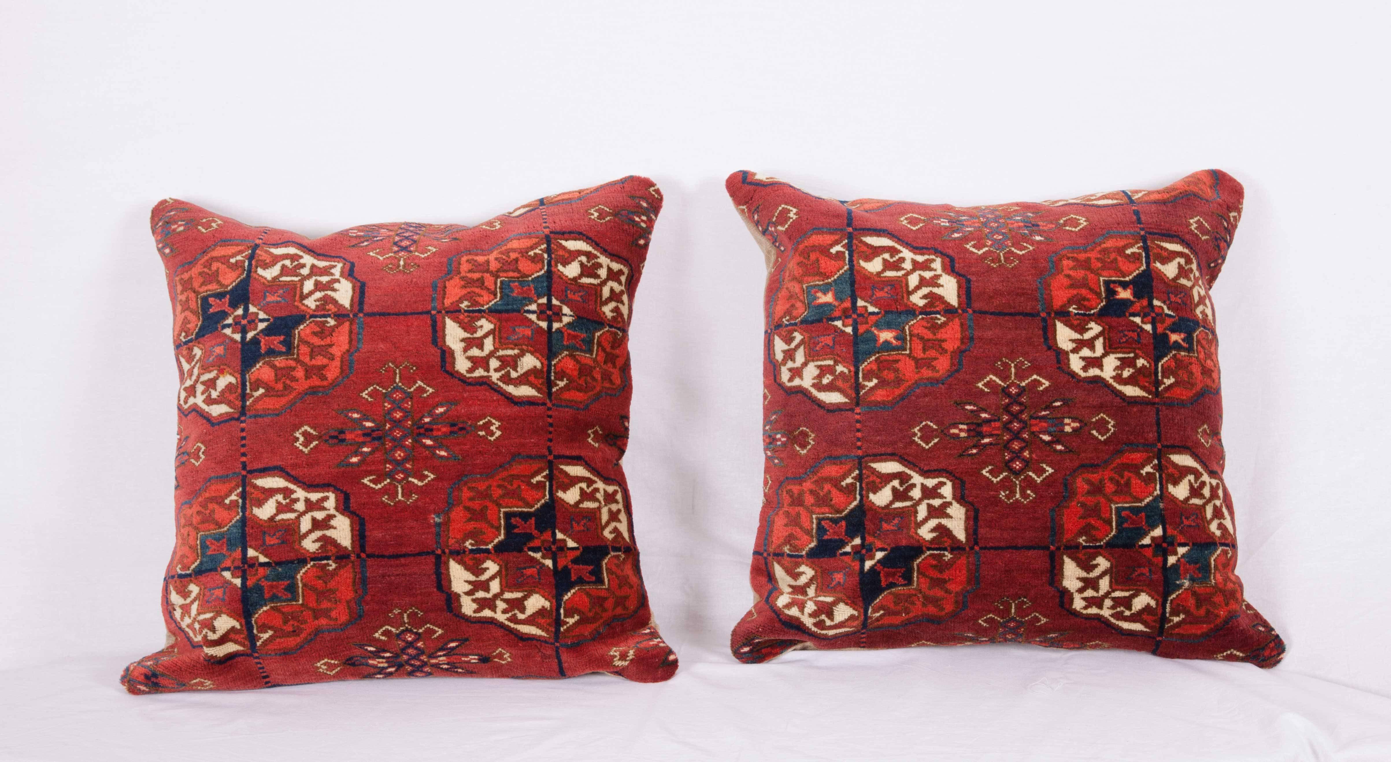 Tribal Antique Pillows Made Out of a 19th Century Turkmen Tekke Tribe Main Rug Fragment