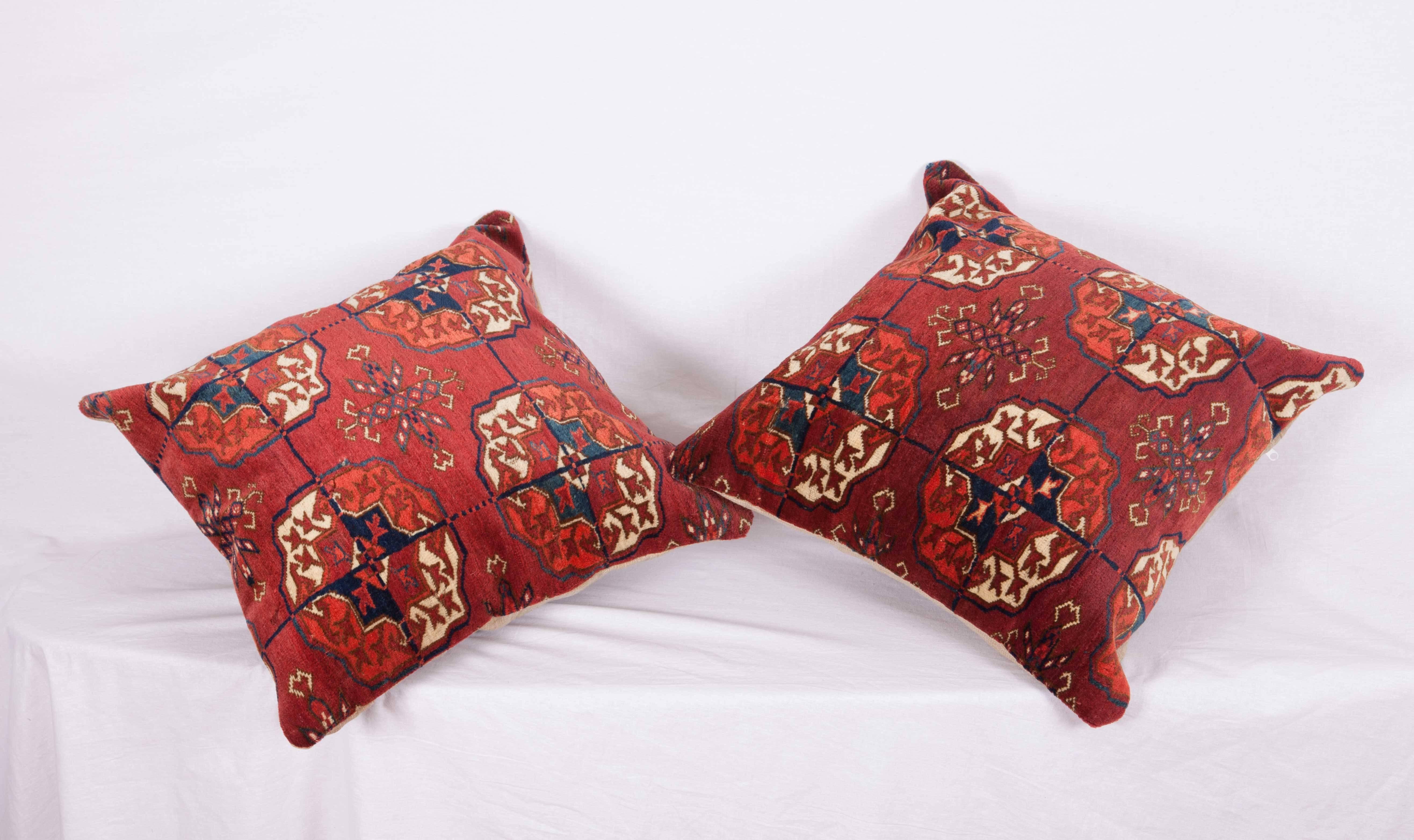 Wool Antique Pillows Made Out of a 19th Century Turkmen Tekke Tribe Main Rug Fragment