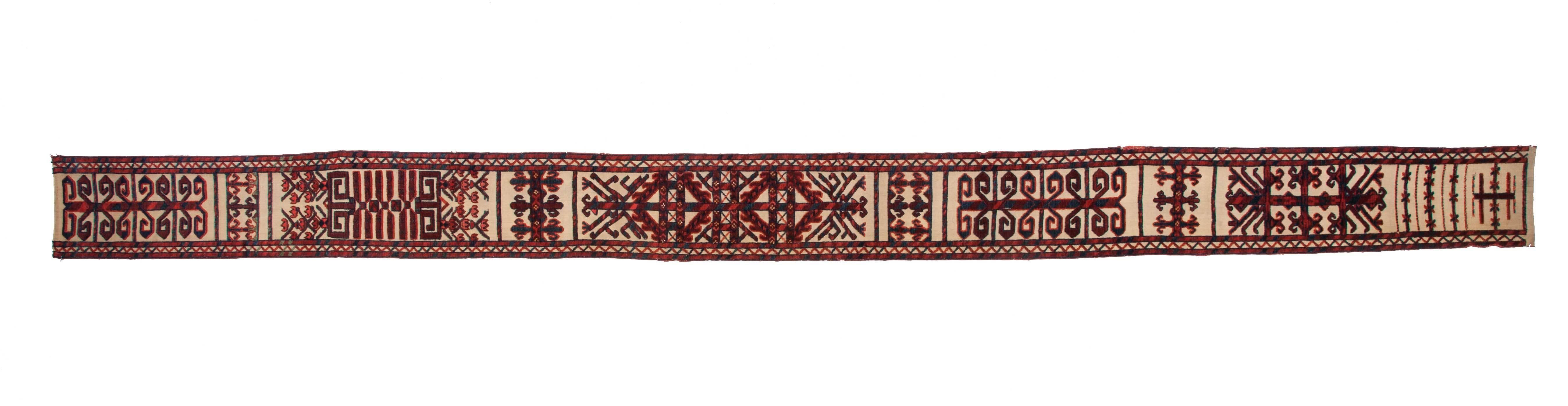 Tribal Mid-19th Century Turkmen Tekke Tribe Tent Band Fragment Wt Great Colors and Wool For Sale