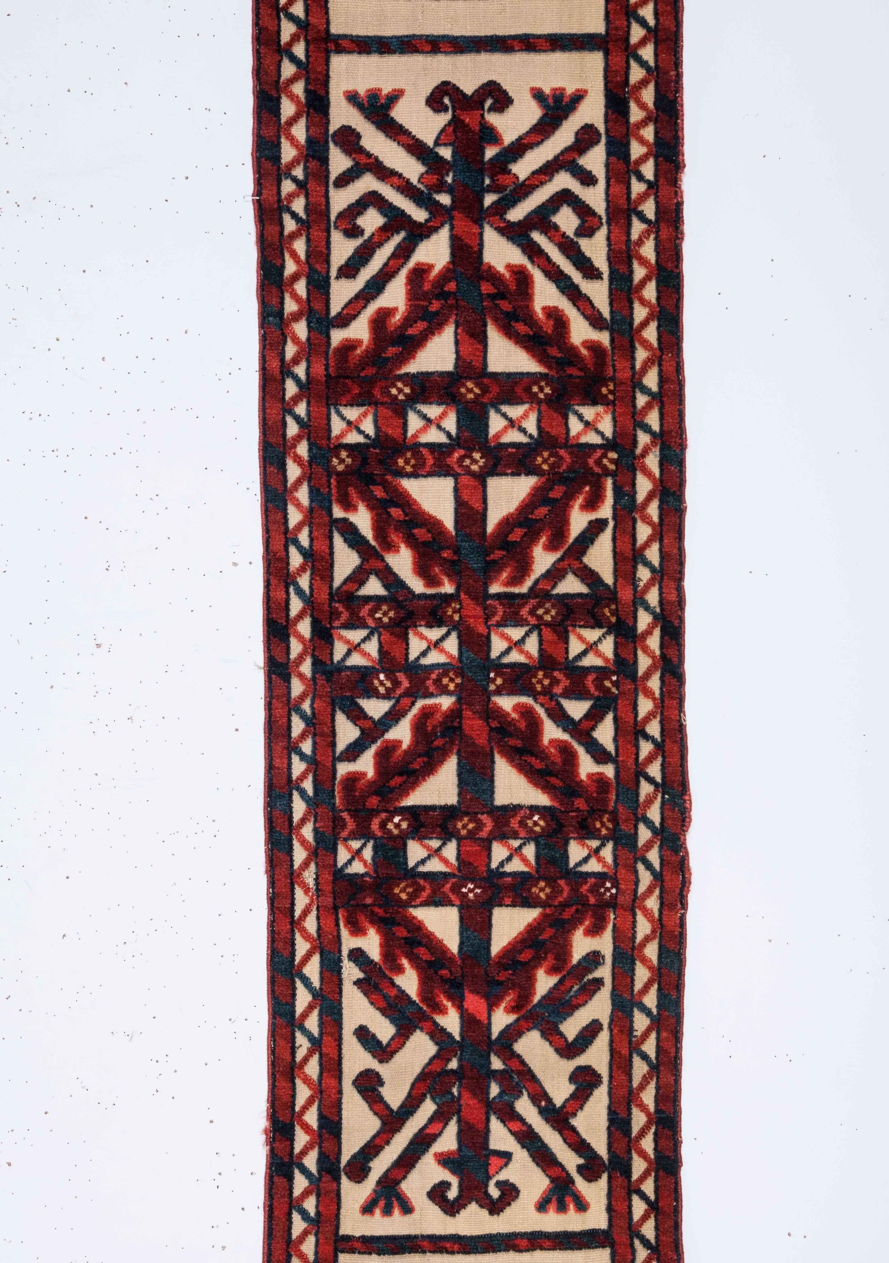 Hand-Woven Mid-19th Century Turkmen Tekke Tribe Tent Band Fragment Wt Great Colors and Wool For Sale