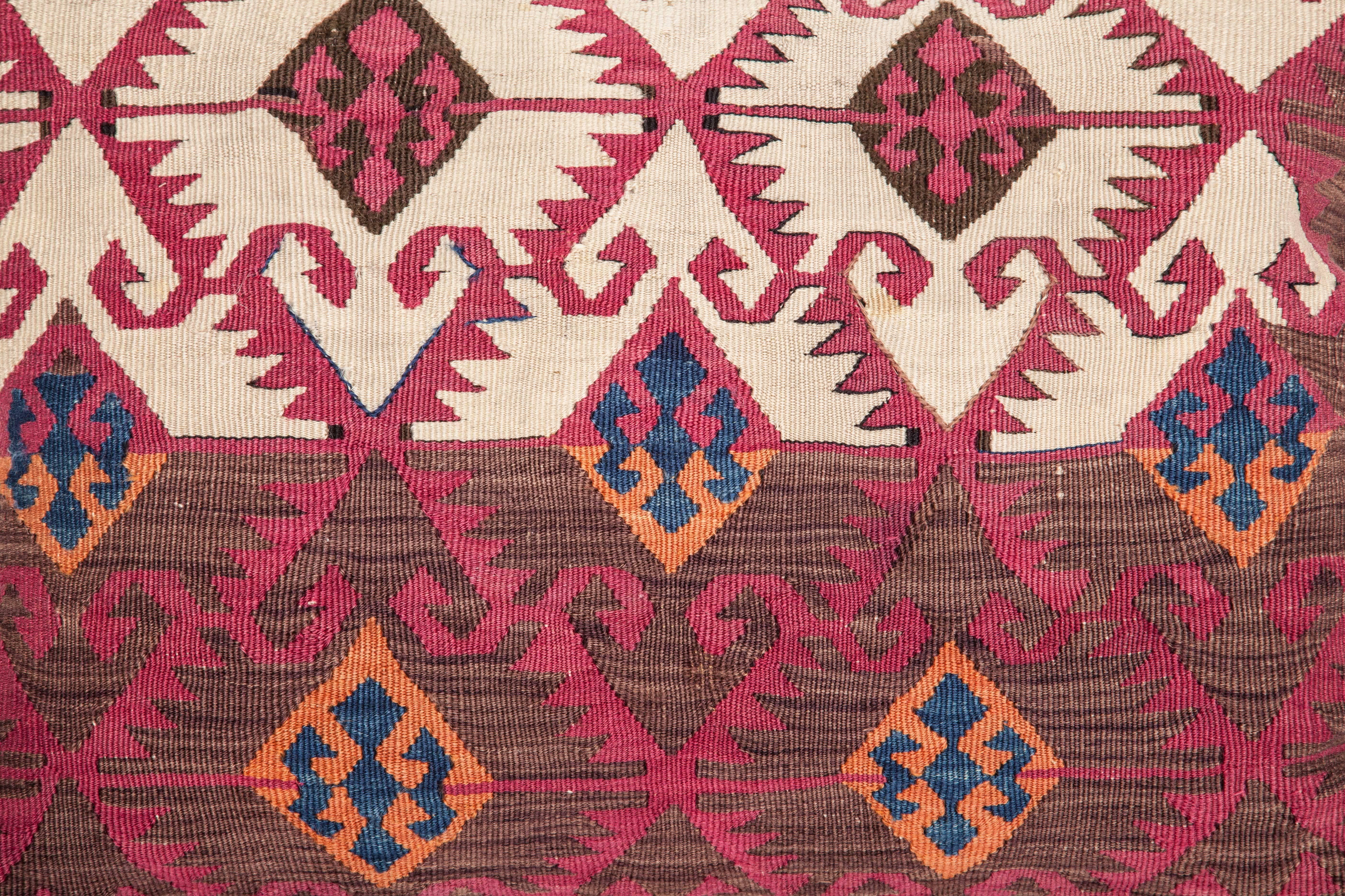 Turkish Antique Pillows Made Out of a 19th Century Anatolian Kilim Fragment