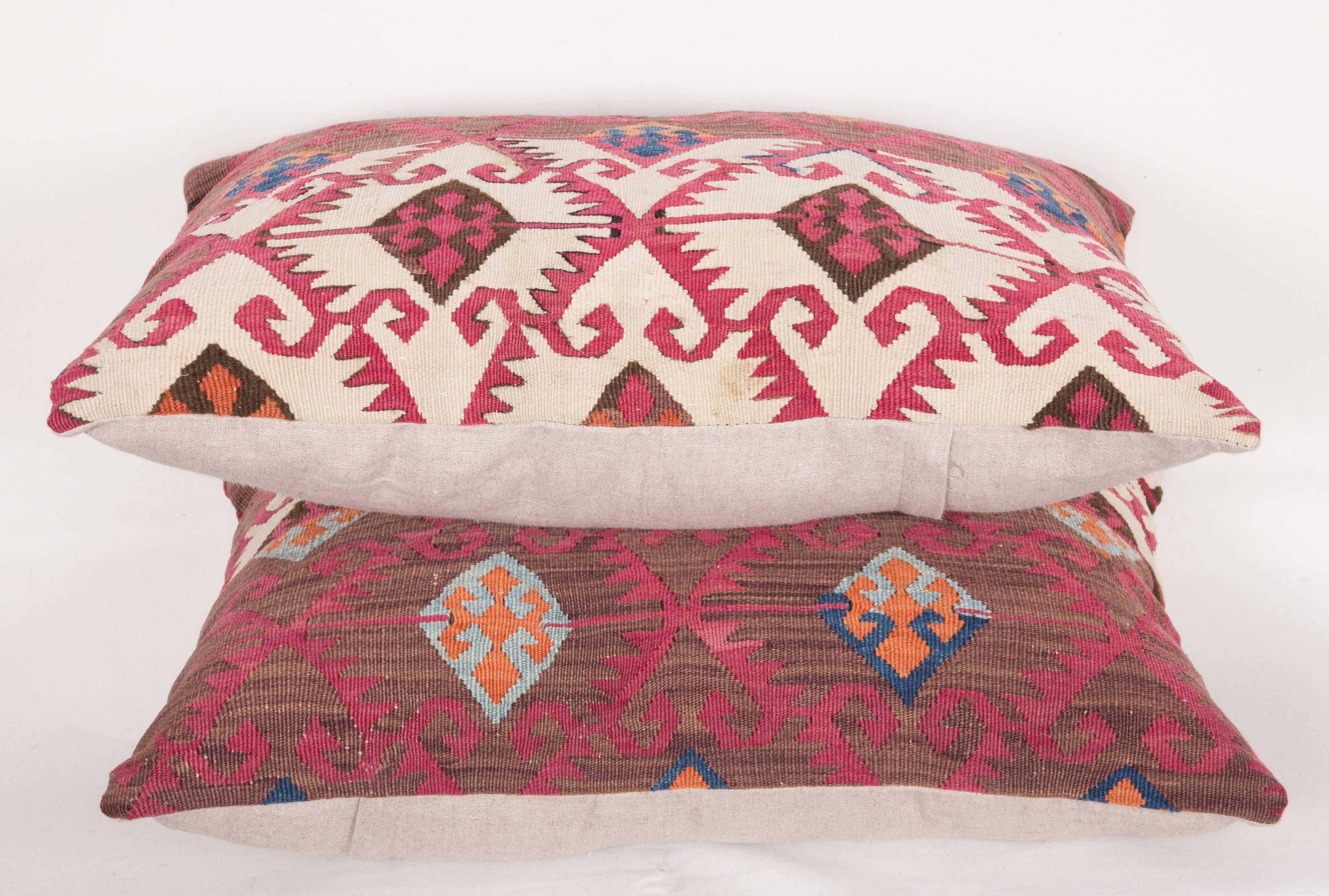 Wool Antique Pillows Made Out of a 19th Century Anatolian Kilim Fragment