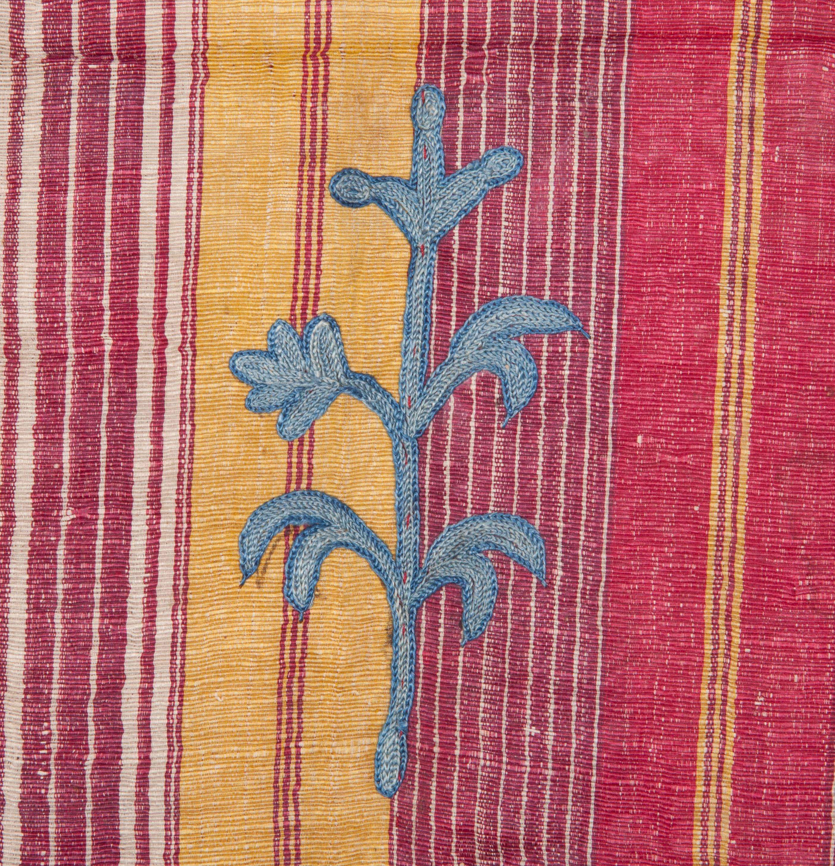 Embroidered 19th Century Uzbek Suzani, Silk Embroidery on a Silk Hand Woven Silk Textile