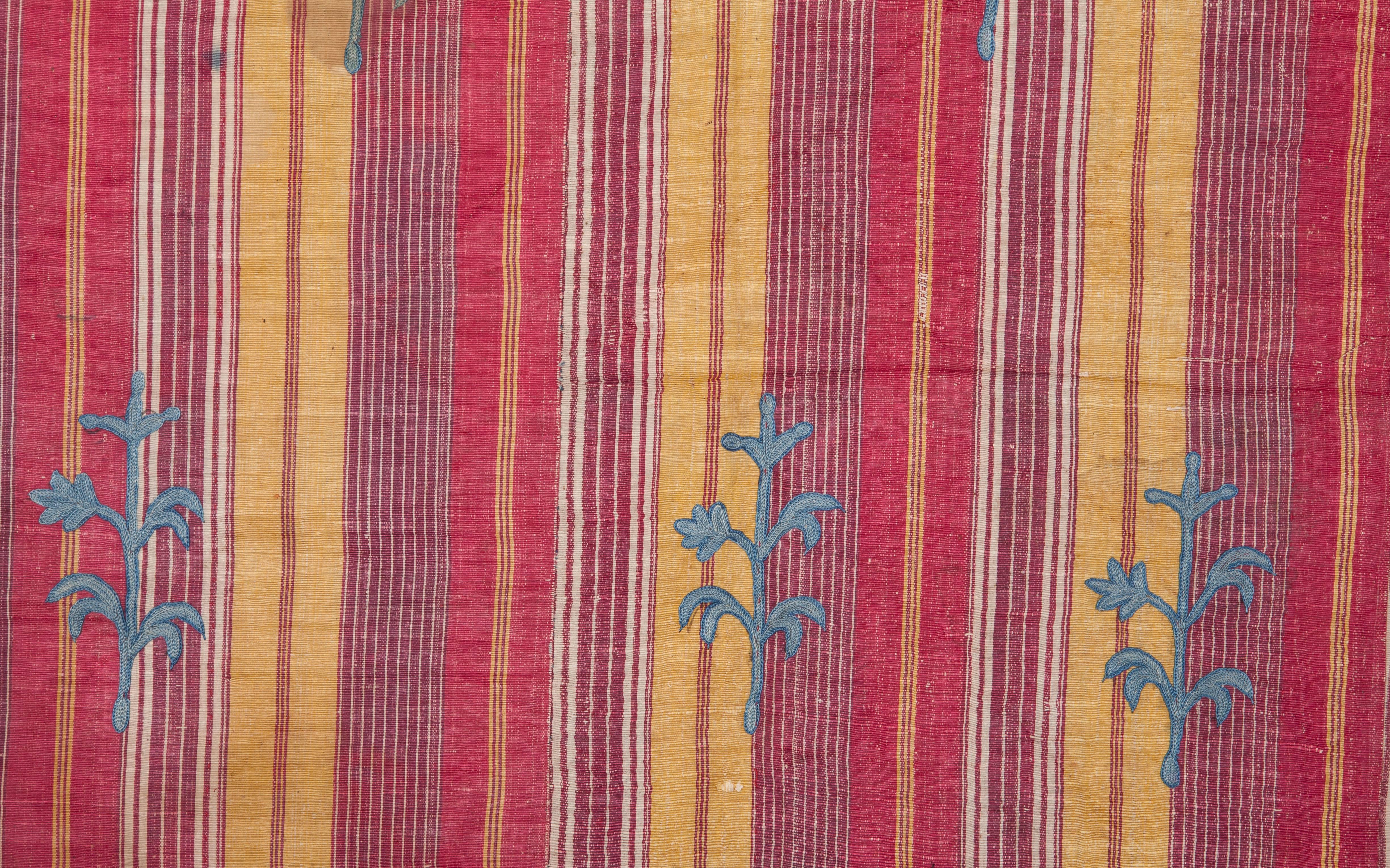 19th Century Uzbek Suzani, Silk Embroidery on a Silk Hand Woven Silk Textile 1