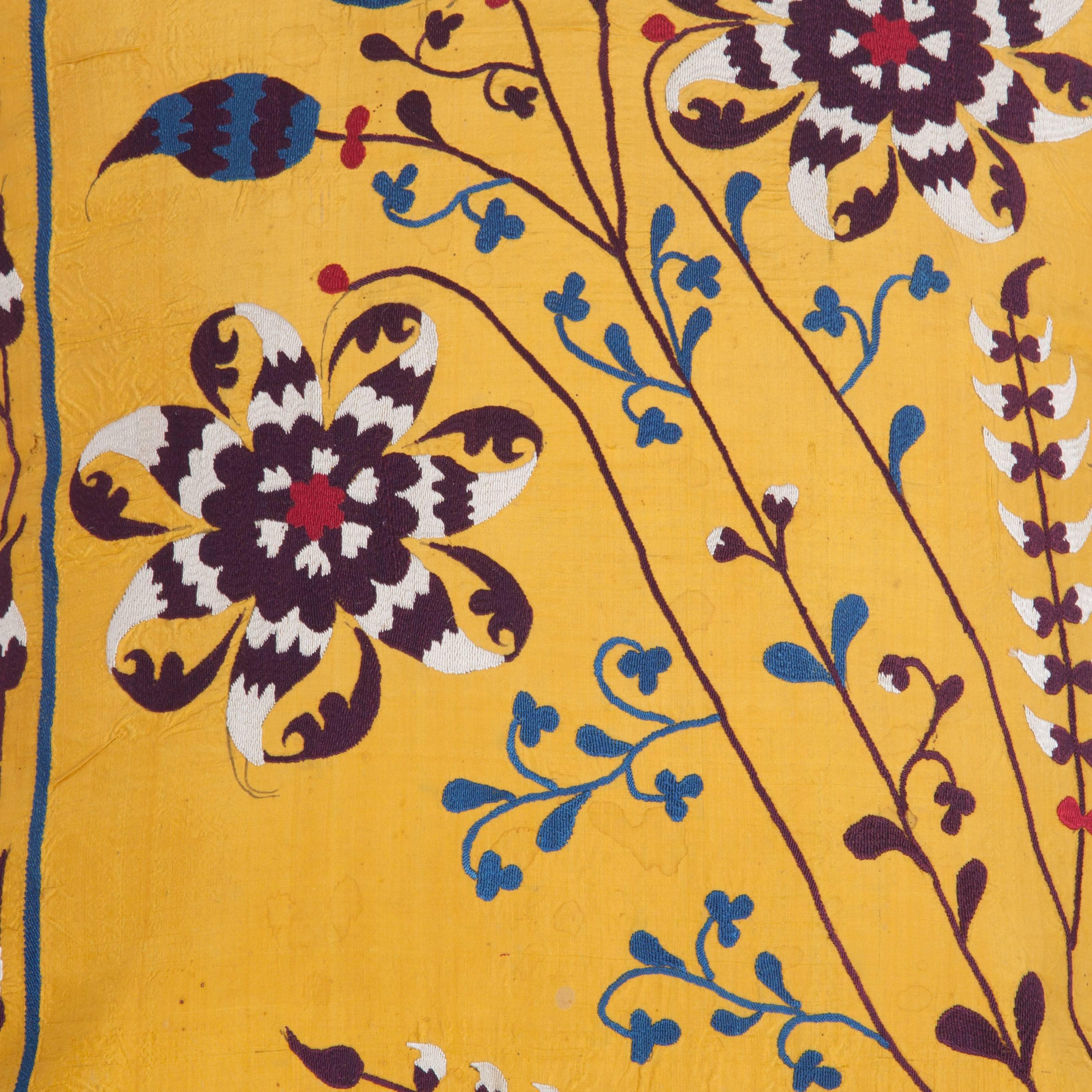 Antique Pillow Made Out of an Early 20th Century Uzbek Samarkand Silk Suzani 1