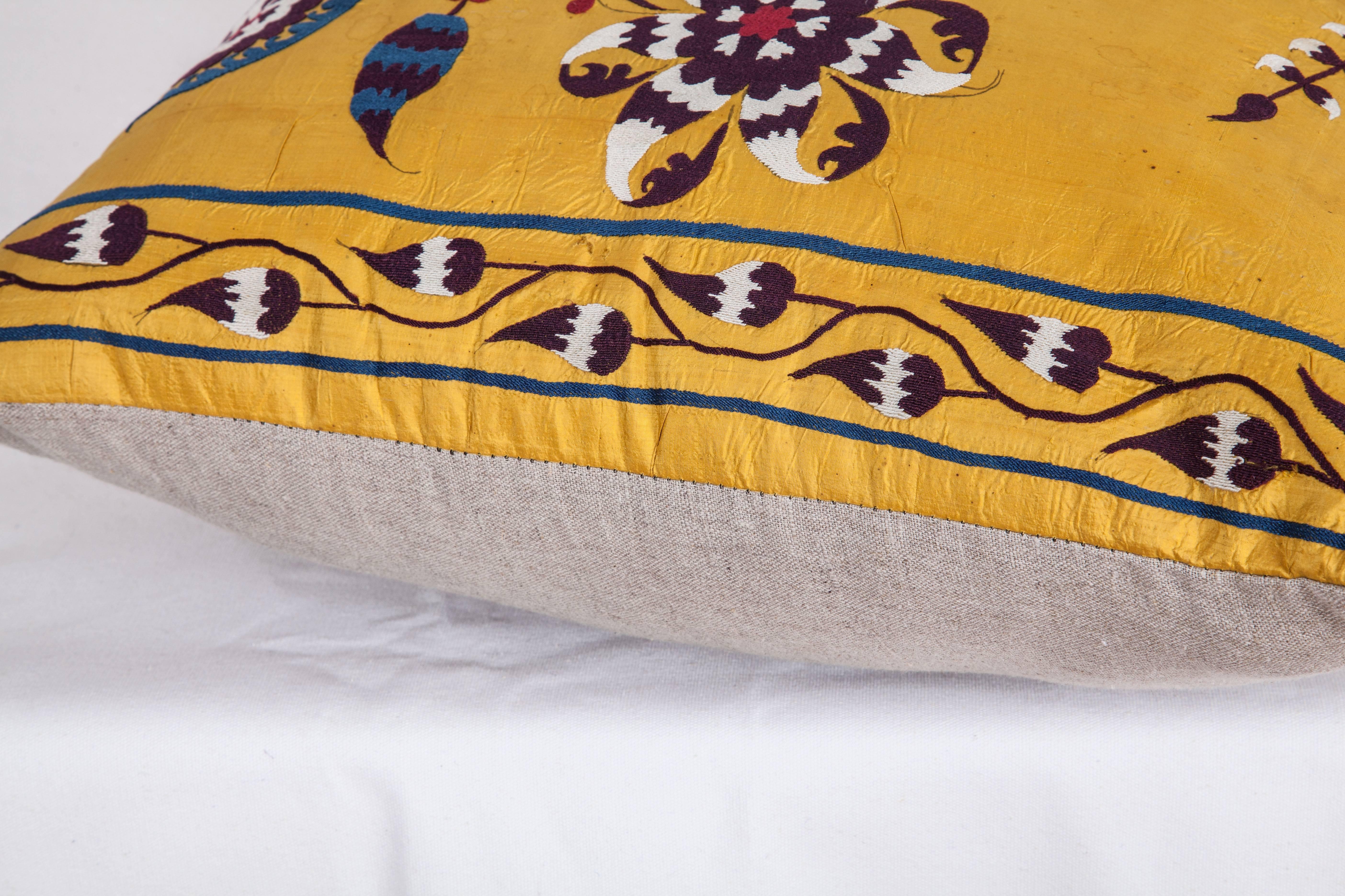 Antique Pillow Made Out of an Early 20th Century Uzbek Samarkand Silk Suzani 2