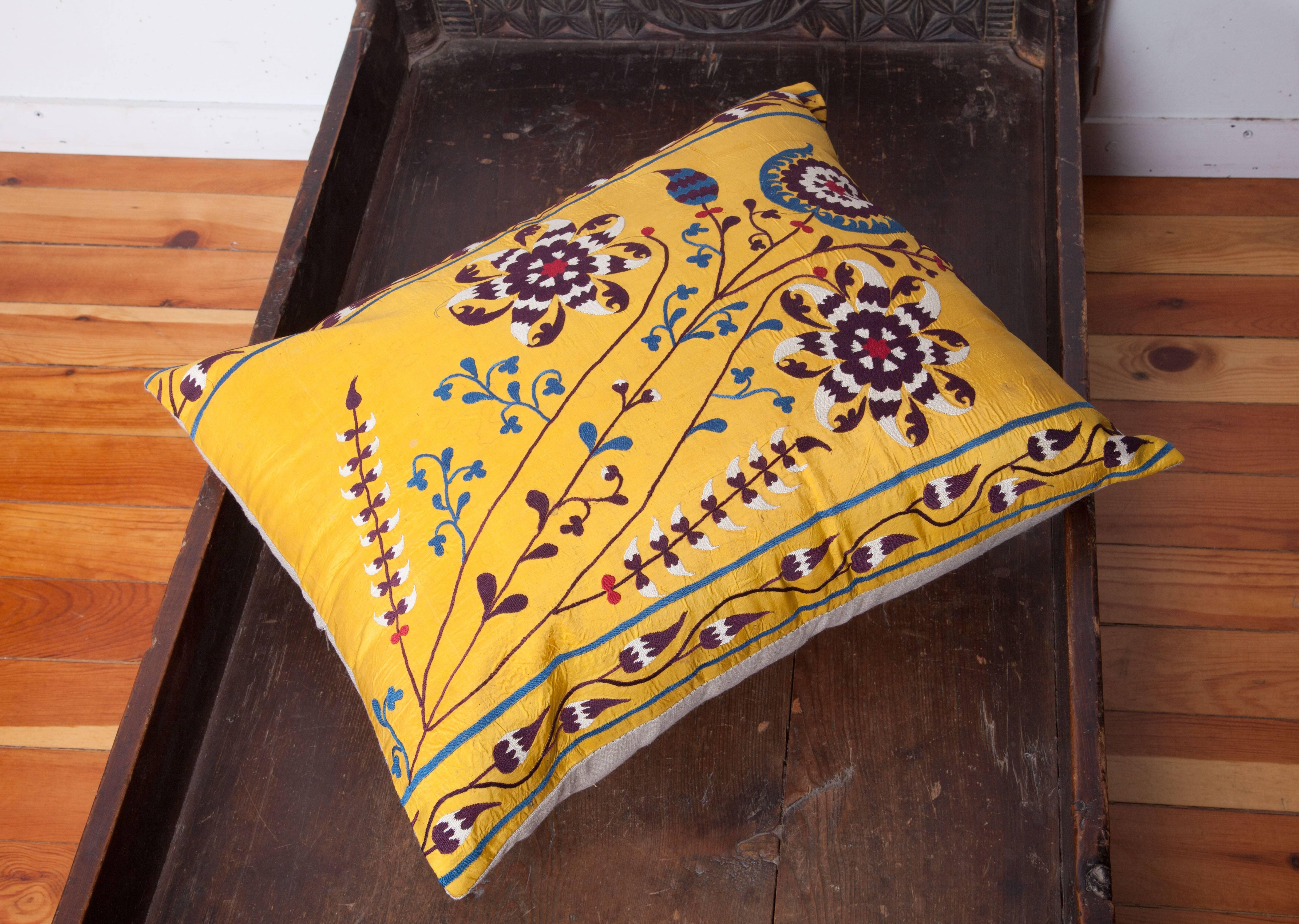 Antique Pillow Made Out of an Early 20th Century Uzbek Samarkand Silk Suzani 4