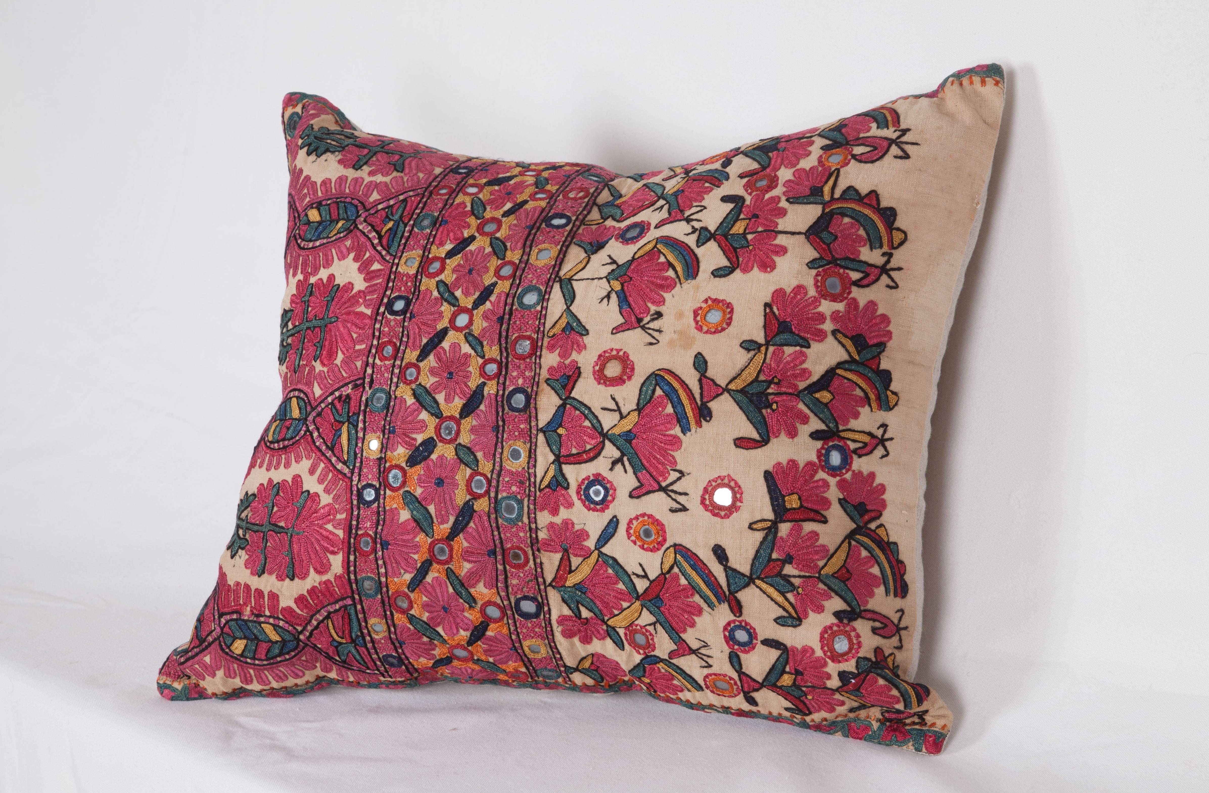 Silk Antique Pillow Made Out of a Late 19th Century Sind Embroidery