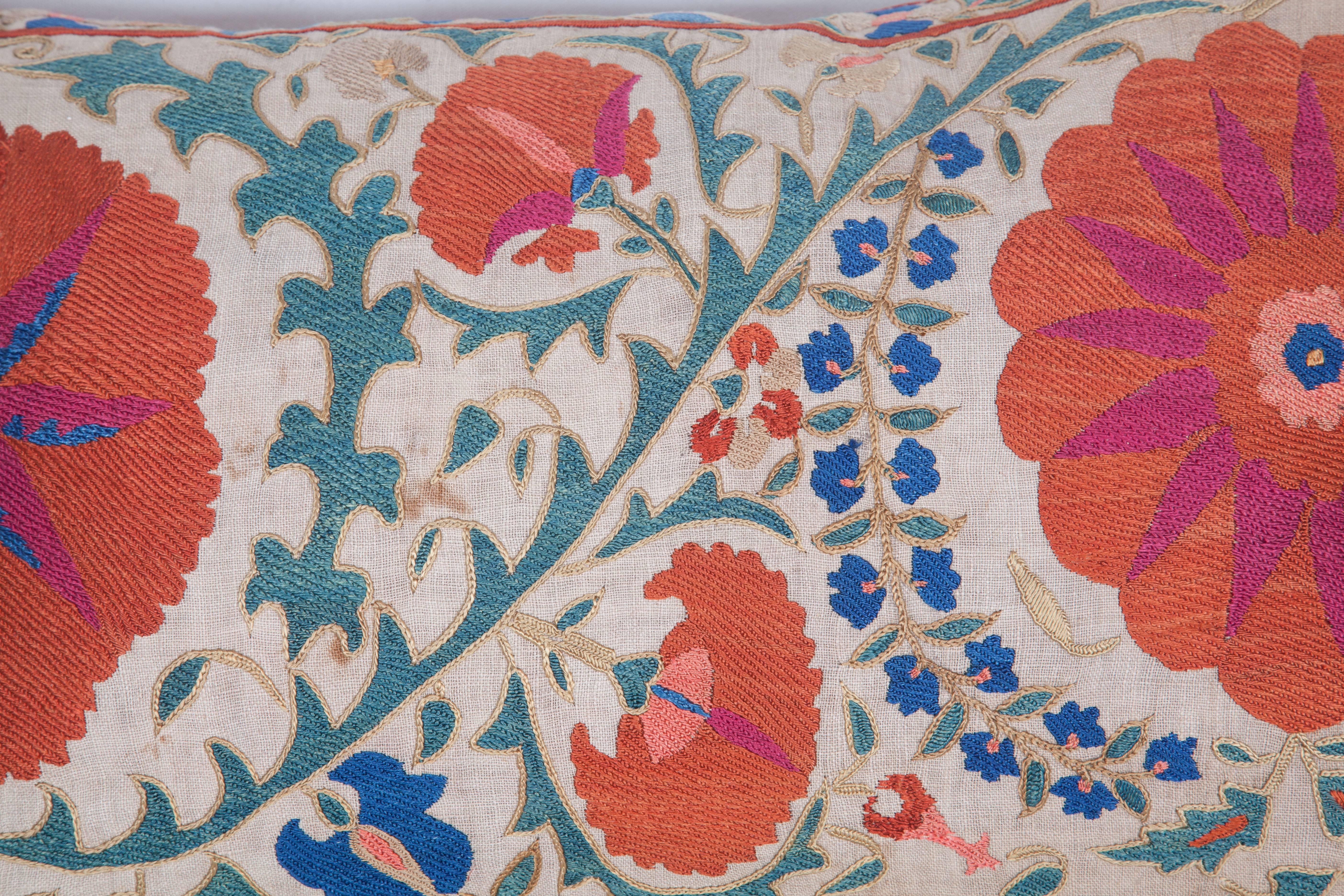 Embroidered Antique Pillow Made Out of a Mid-19th Century, Uzbek Bukhara Suzani