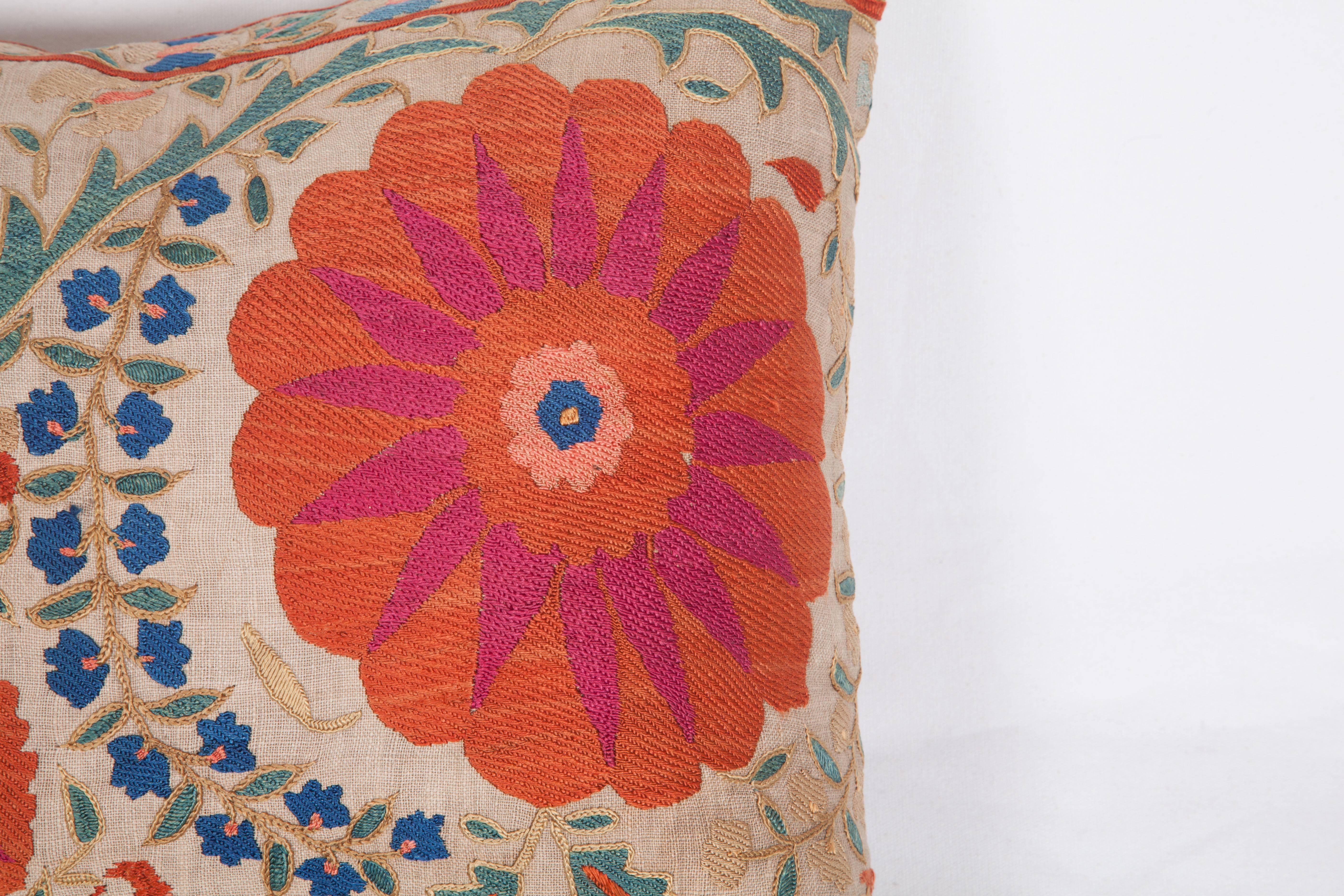 Antique Pillow Made Out of a Mid-19th Century, Uzbek Bukhara Suzani In Good Condition In Istanbul, TR