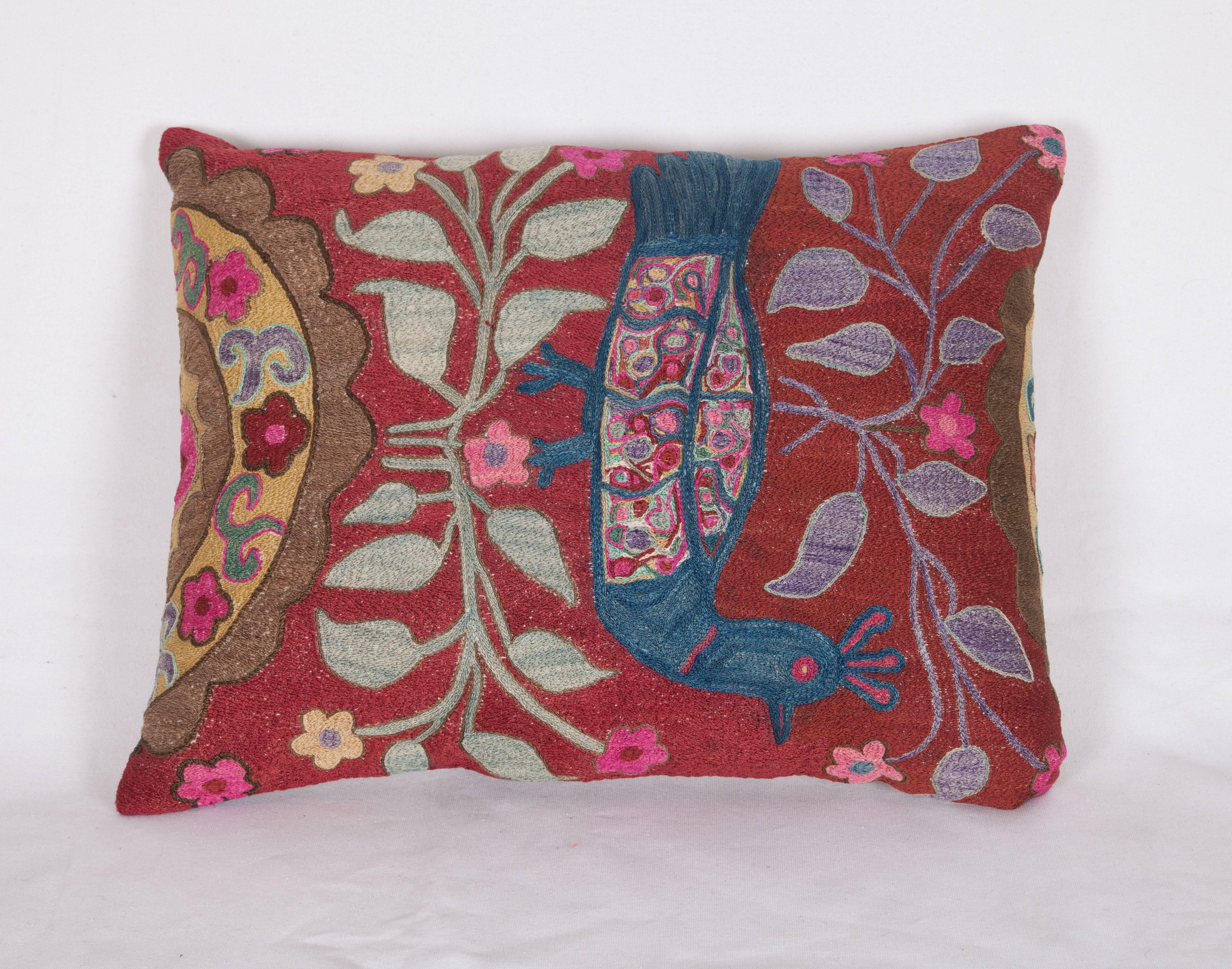 Embroidered Vintage Pillow Made Out of a 1970s Pishkent Suzani