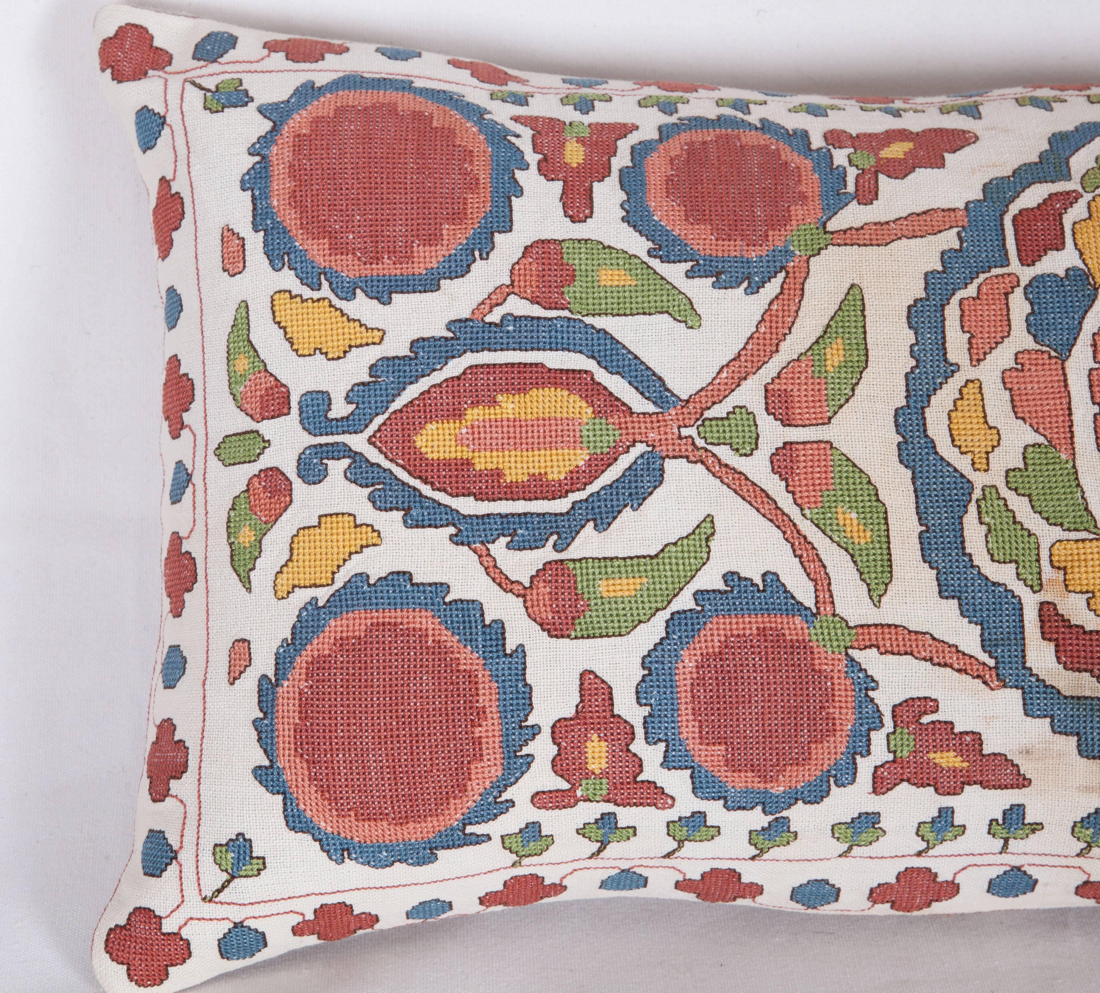 Suzani Antique Pillow Made Out of an Early 20th Century Bulgarian Embroidery For Sale