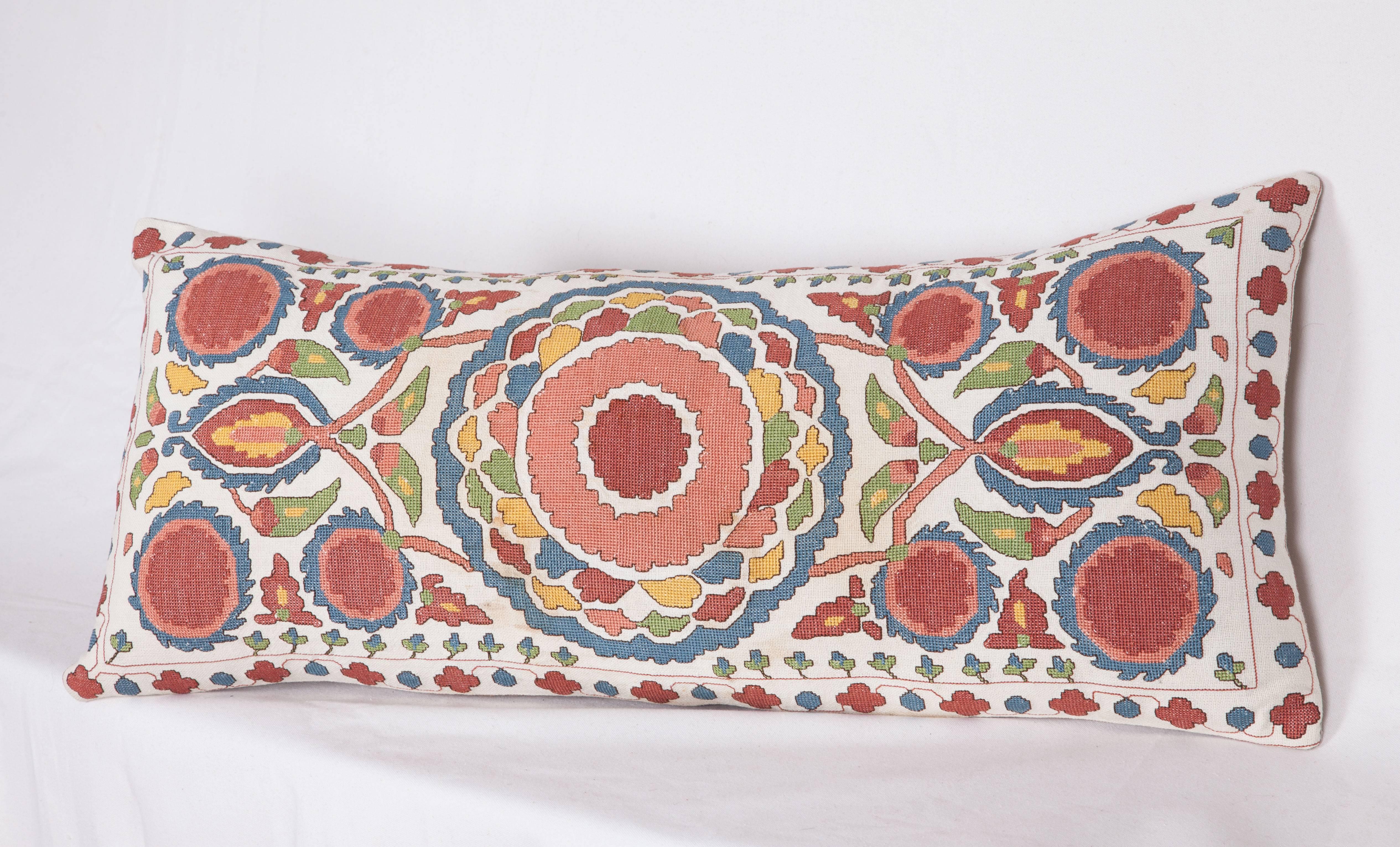 Cotton Antique Pillow Made Out of an Early 20th Century Bulgarian Embroidery For Sale