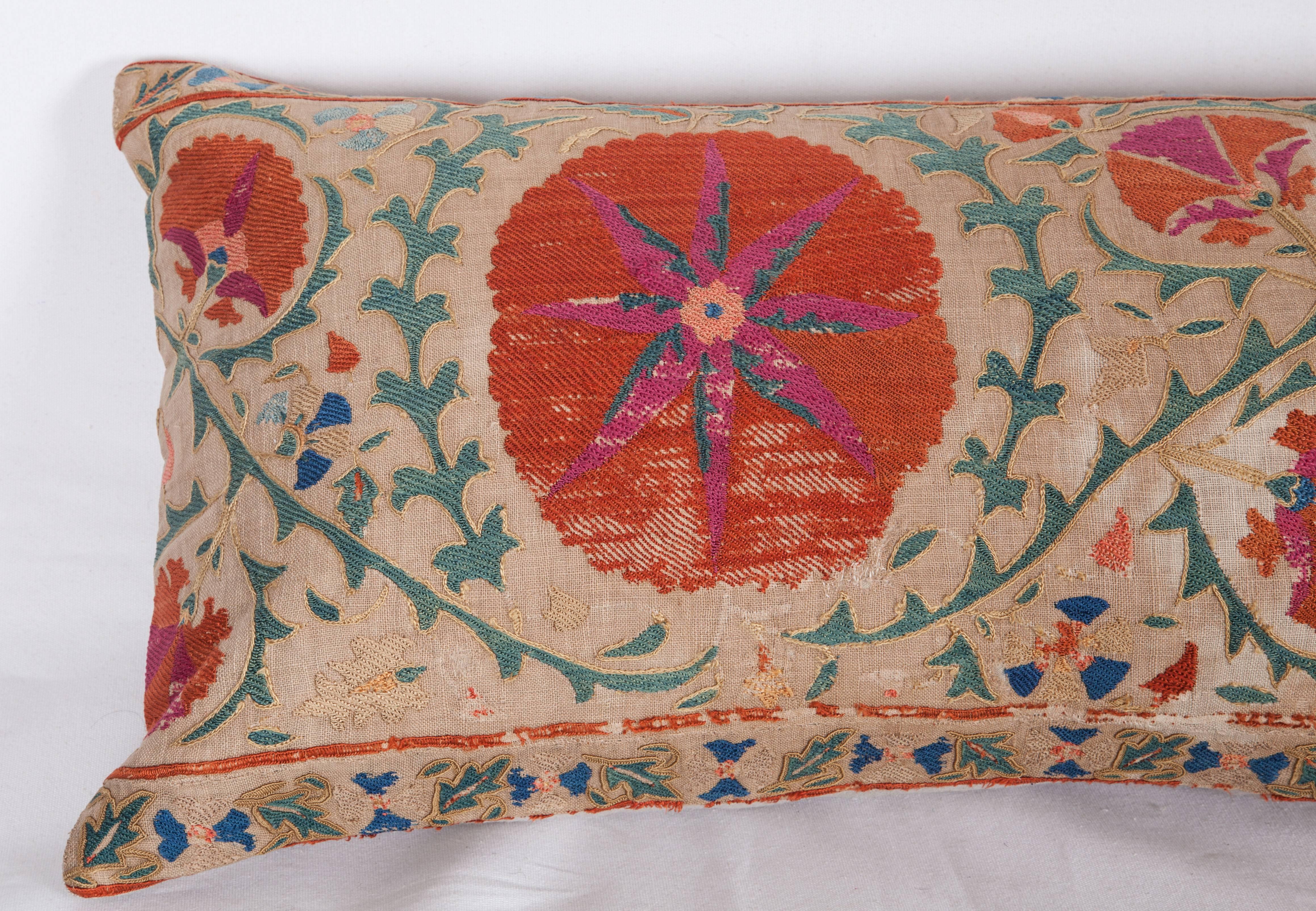 Embroidered Antique Pillow Made Out of a Mid-19th Century, Uzbek Bukhara Suzani