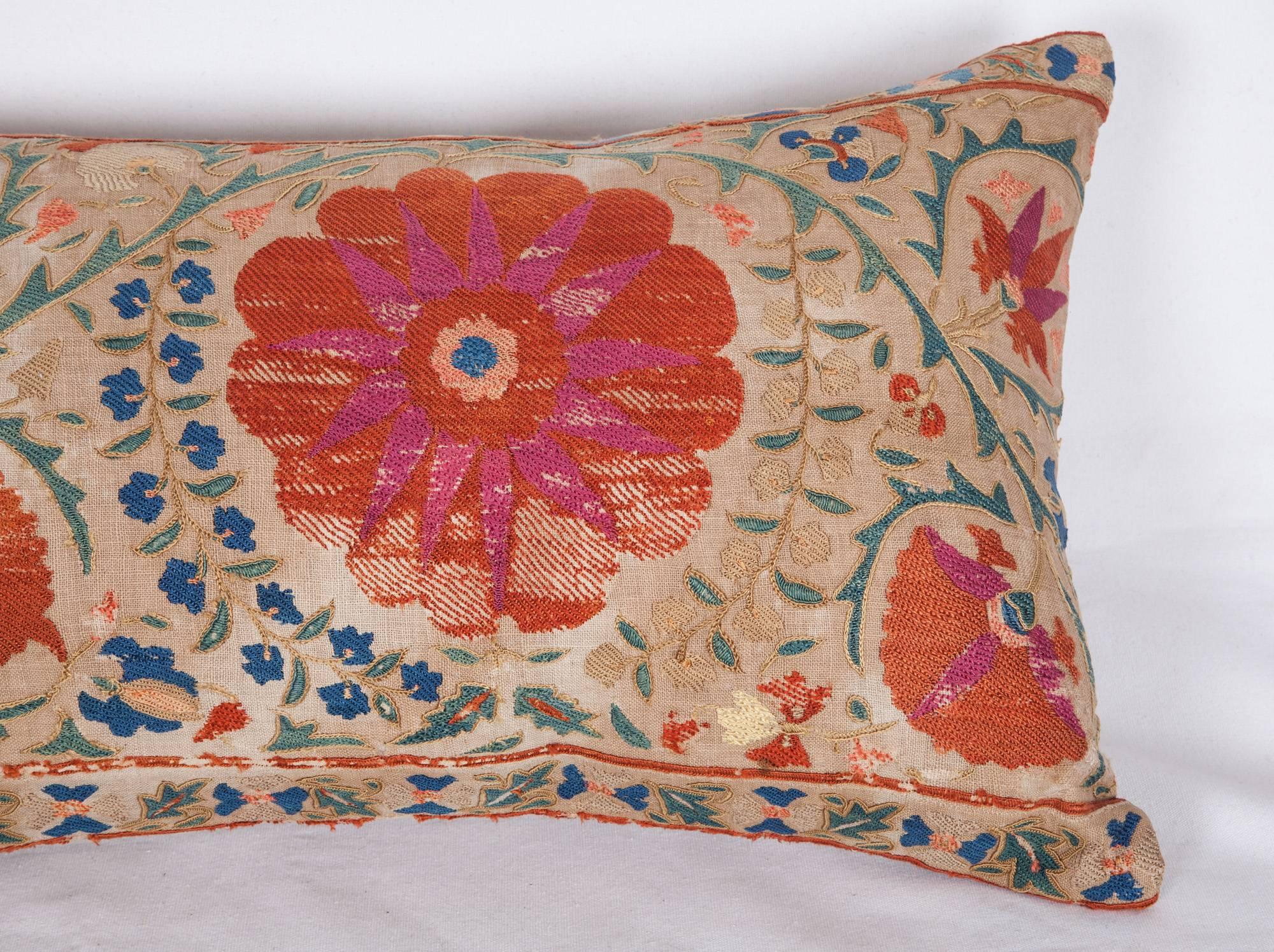 Antique Pillow Made Out of a Mid-19th Century, Uzbek Bukhara Suzani In Good Condition In Istanbul, TR