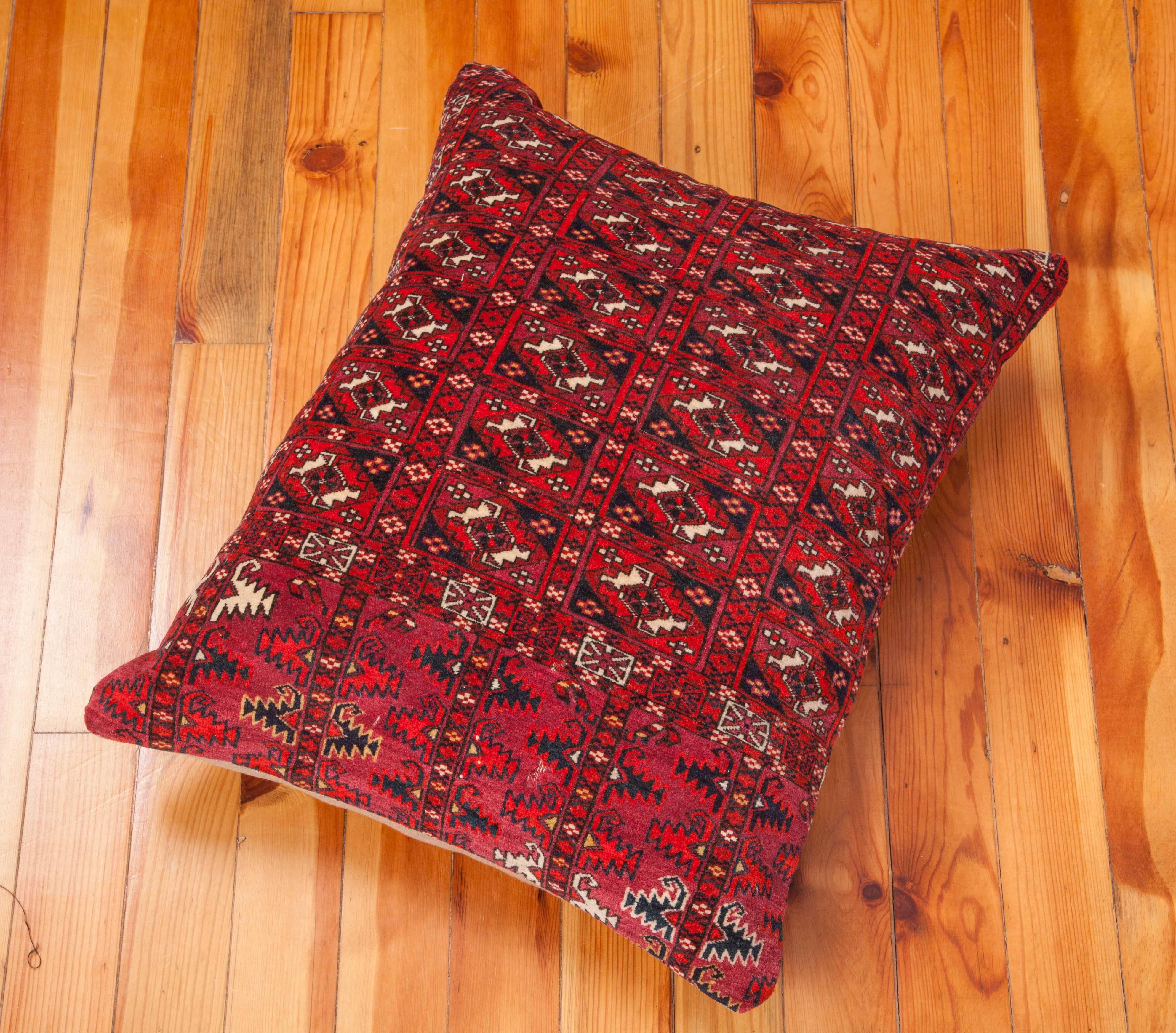 Wool Antique Pillow Made Out of an Early 20th Century Turkmen Tekke Chuval