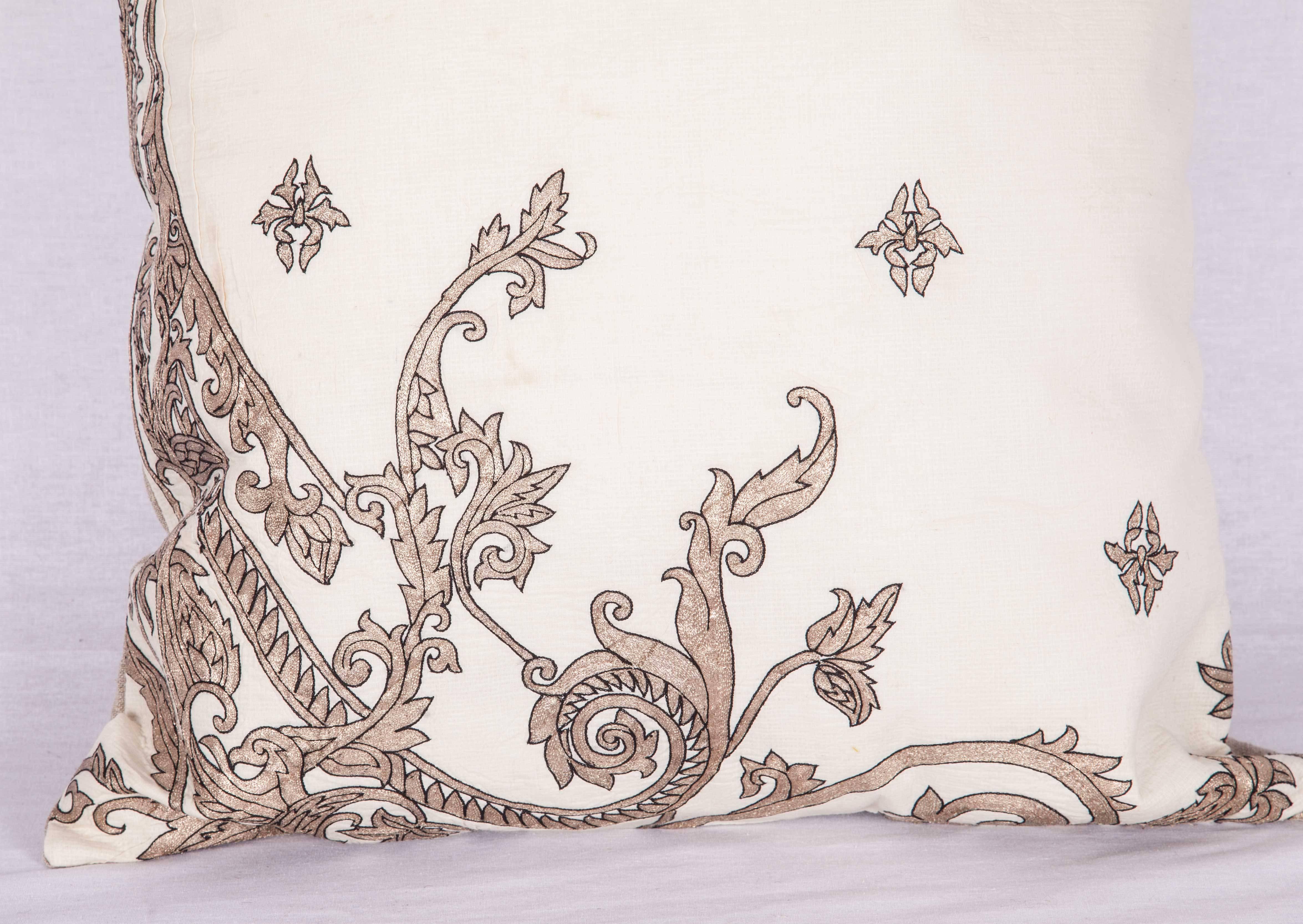 Suzani Antique Pillow Made Out of a 19th century or Earlier European Silver Embroidery For Sale