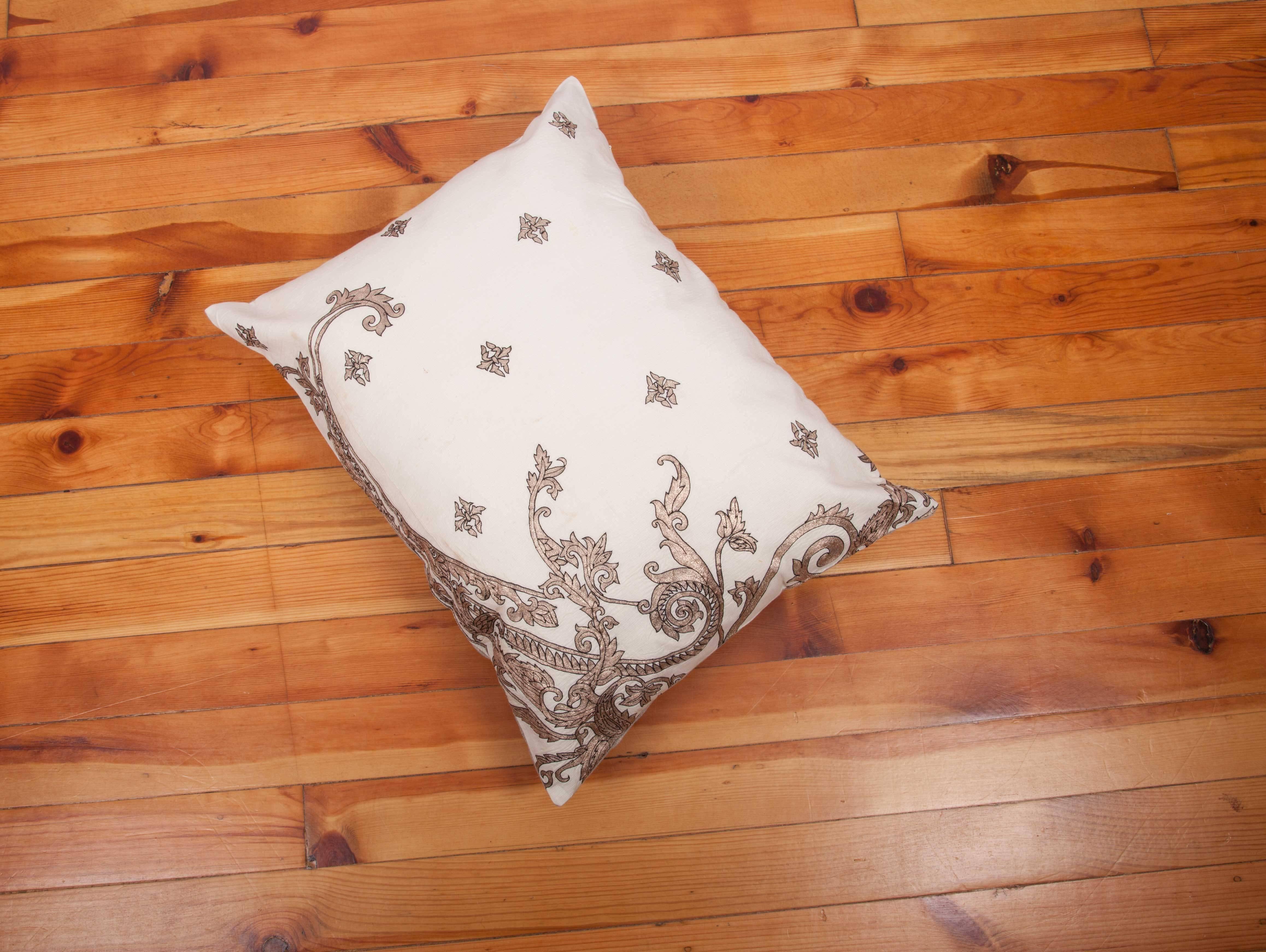 Antique Pillow Made Out of a 19th century or Earlier European Silver Embroidery For Sale 1