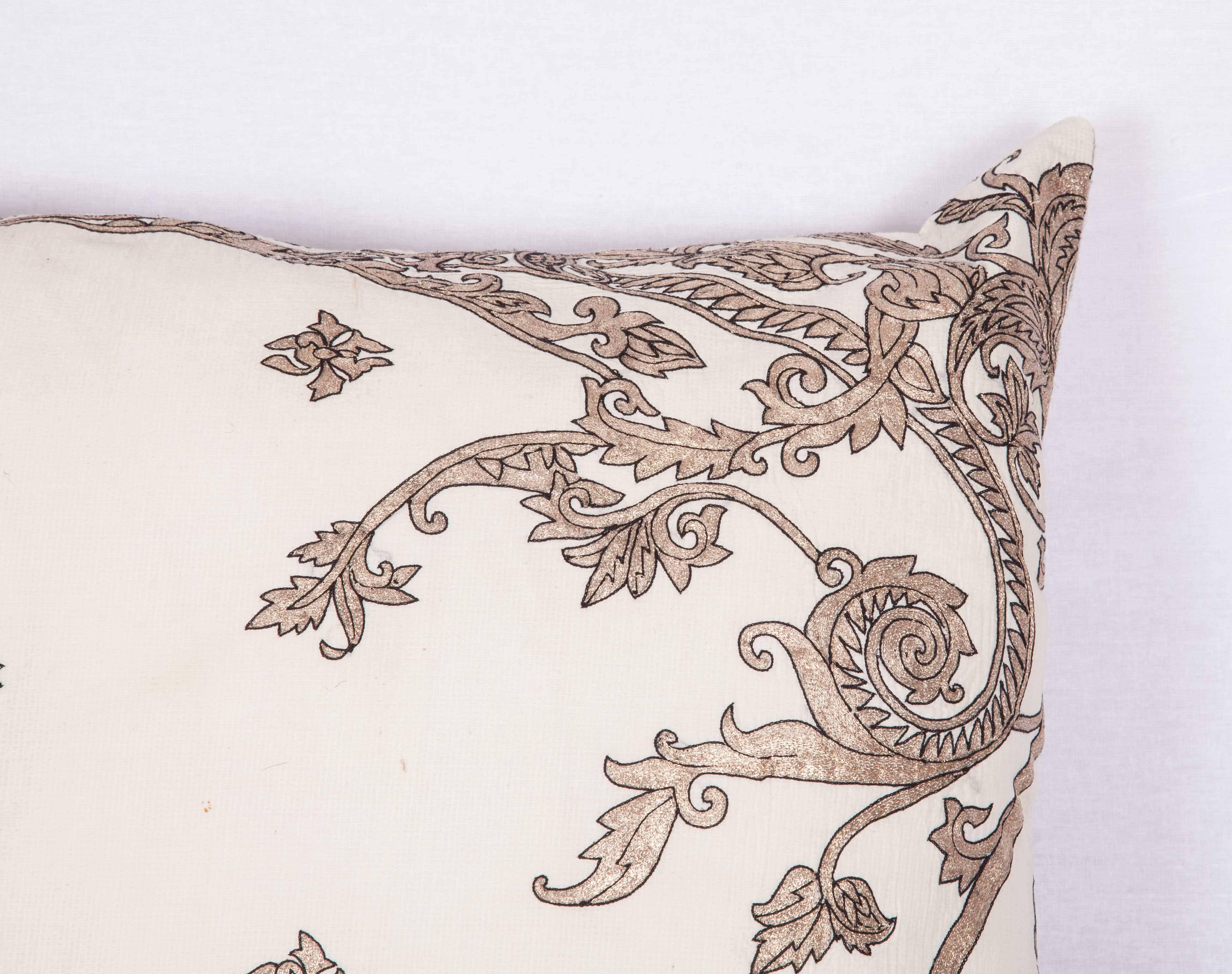 Suzani Antique Pillow Made Out of a 19th Century or Earlier European Silver Embroidery
