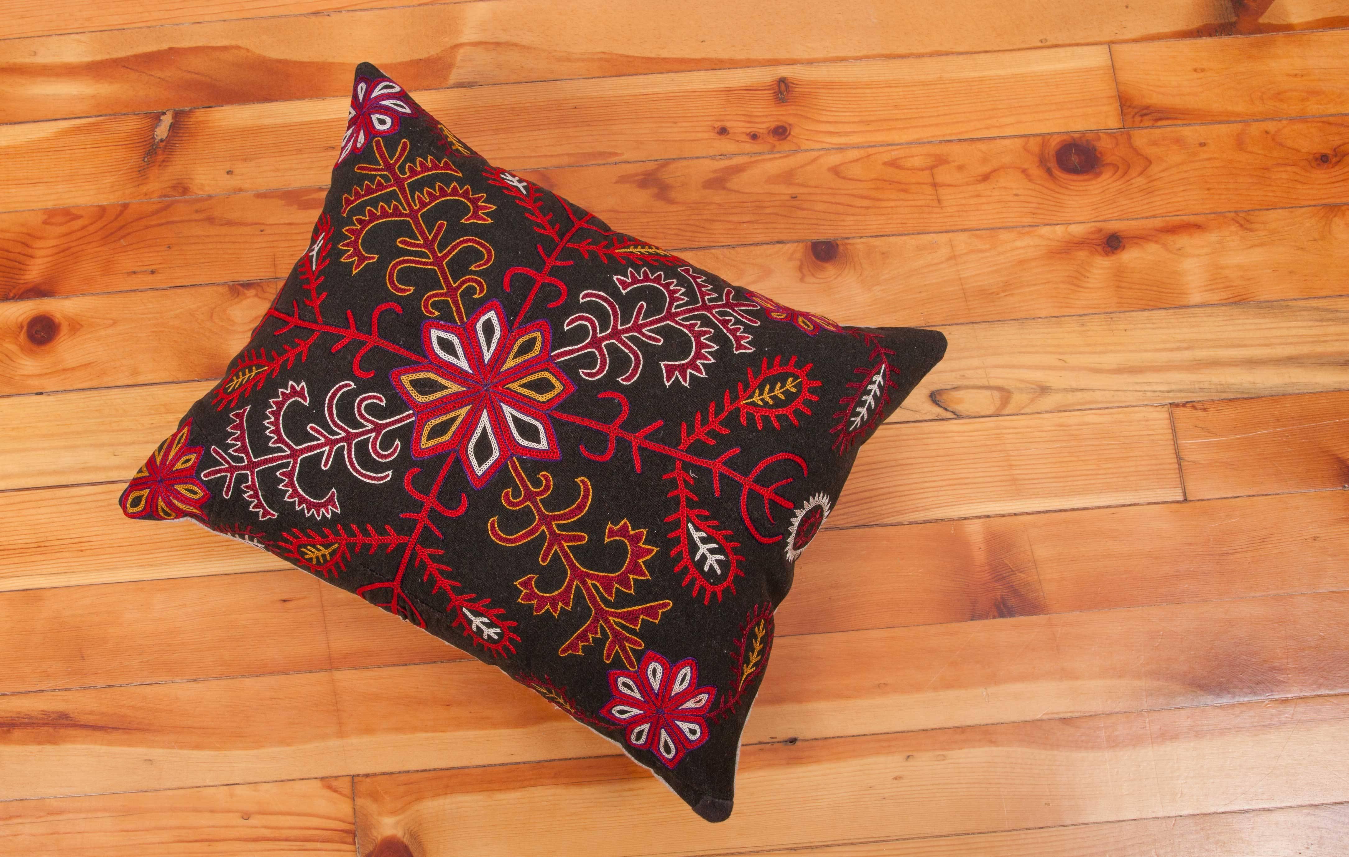 20th Century Antique Pillow Made Out of a Kyrgyz Embroidery For Sale