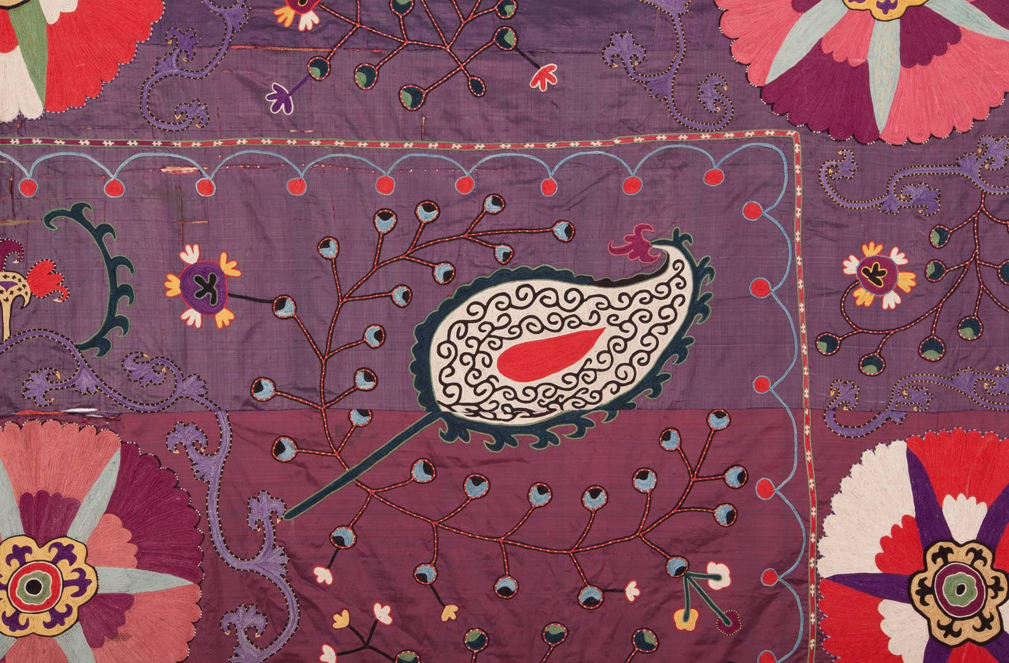 Embroidered 19th Century Uzbek Shakrisabz Suzani Fragment For Sale