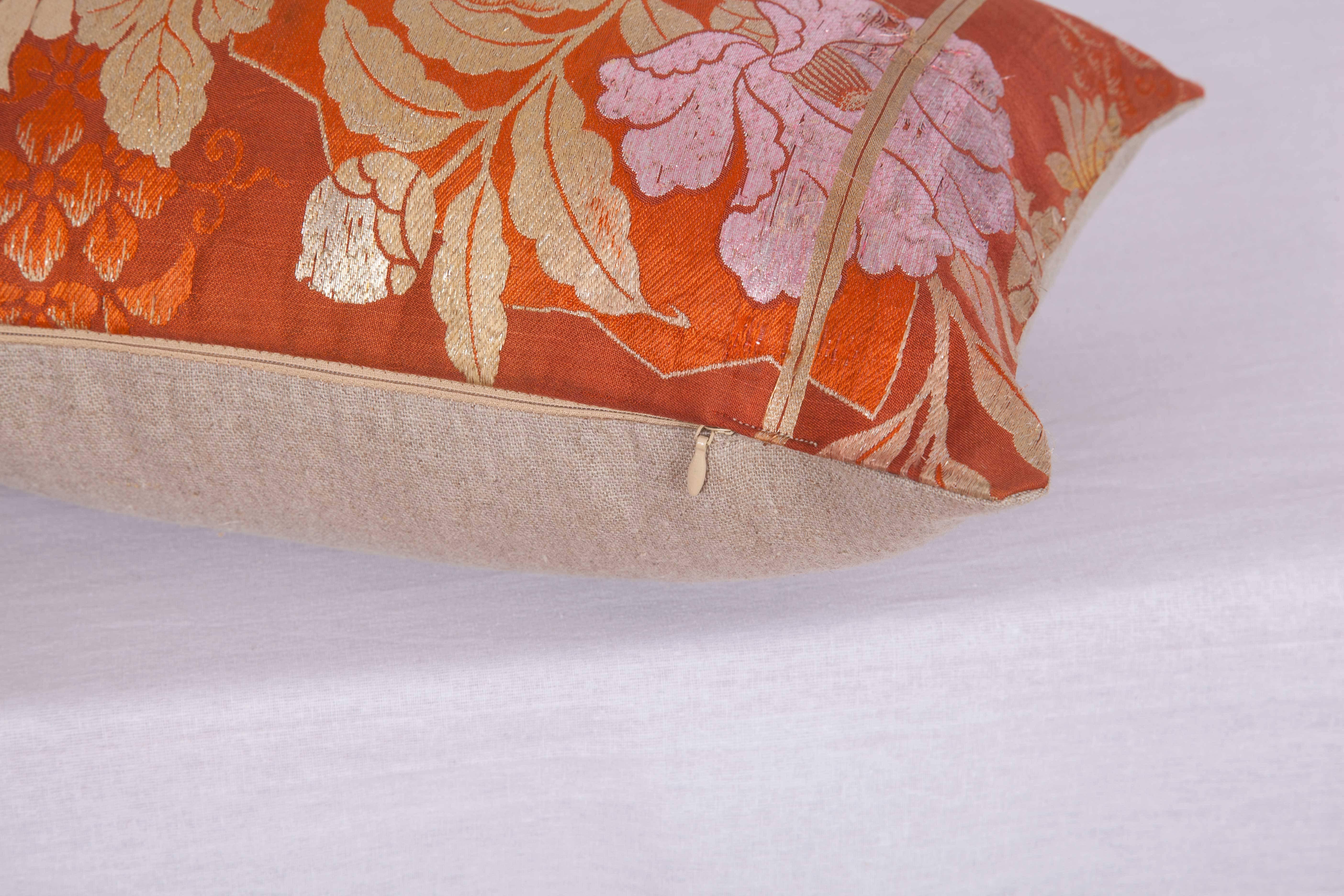 Pillow Made Out of a Japanese Mid-20th Century Obi In Distressed Condition In Istanbul, TR