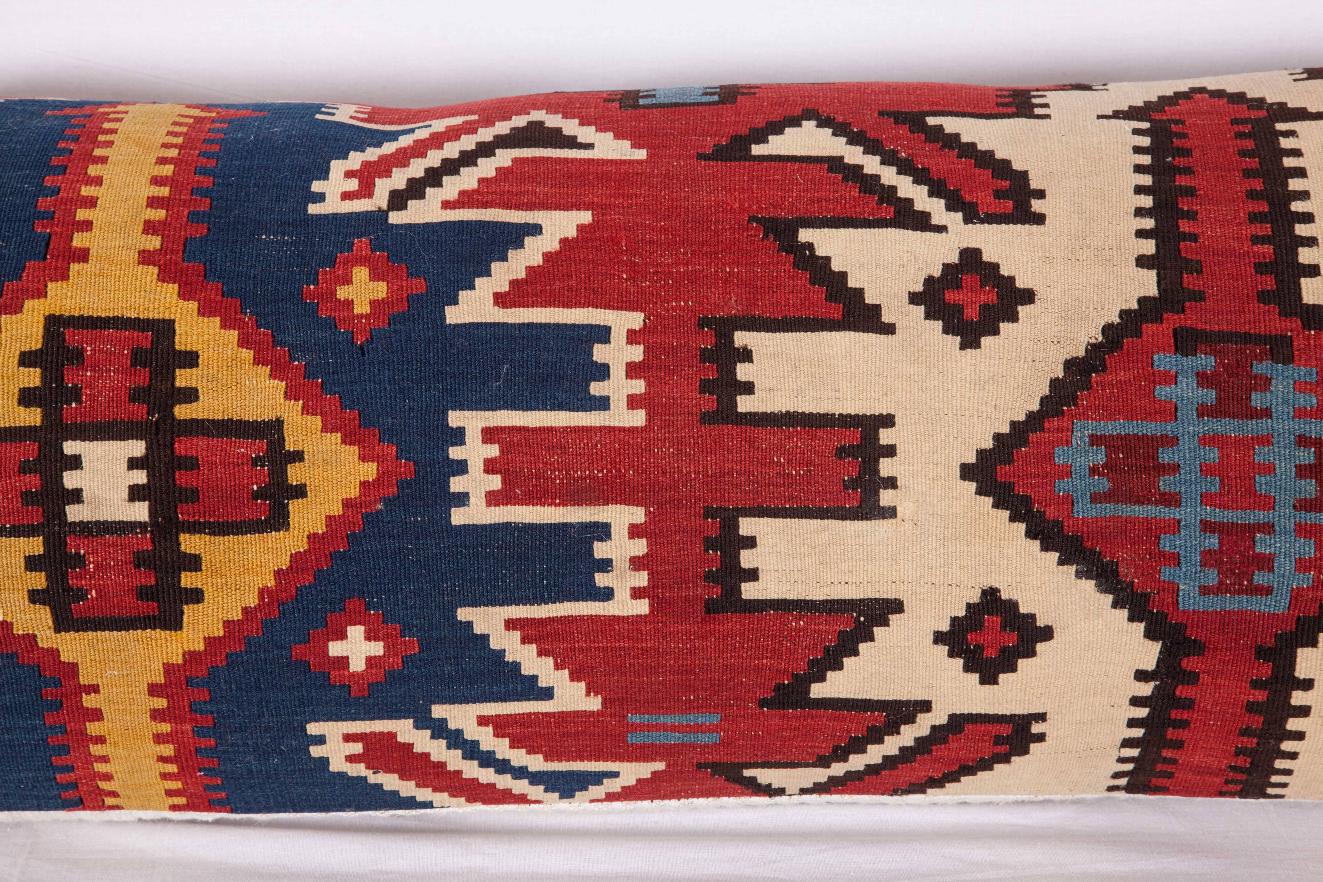 Antique Very Long Pillow Made Out of a 19th Century Caucasian Kilim In Good Condition In Istanbul, TR