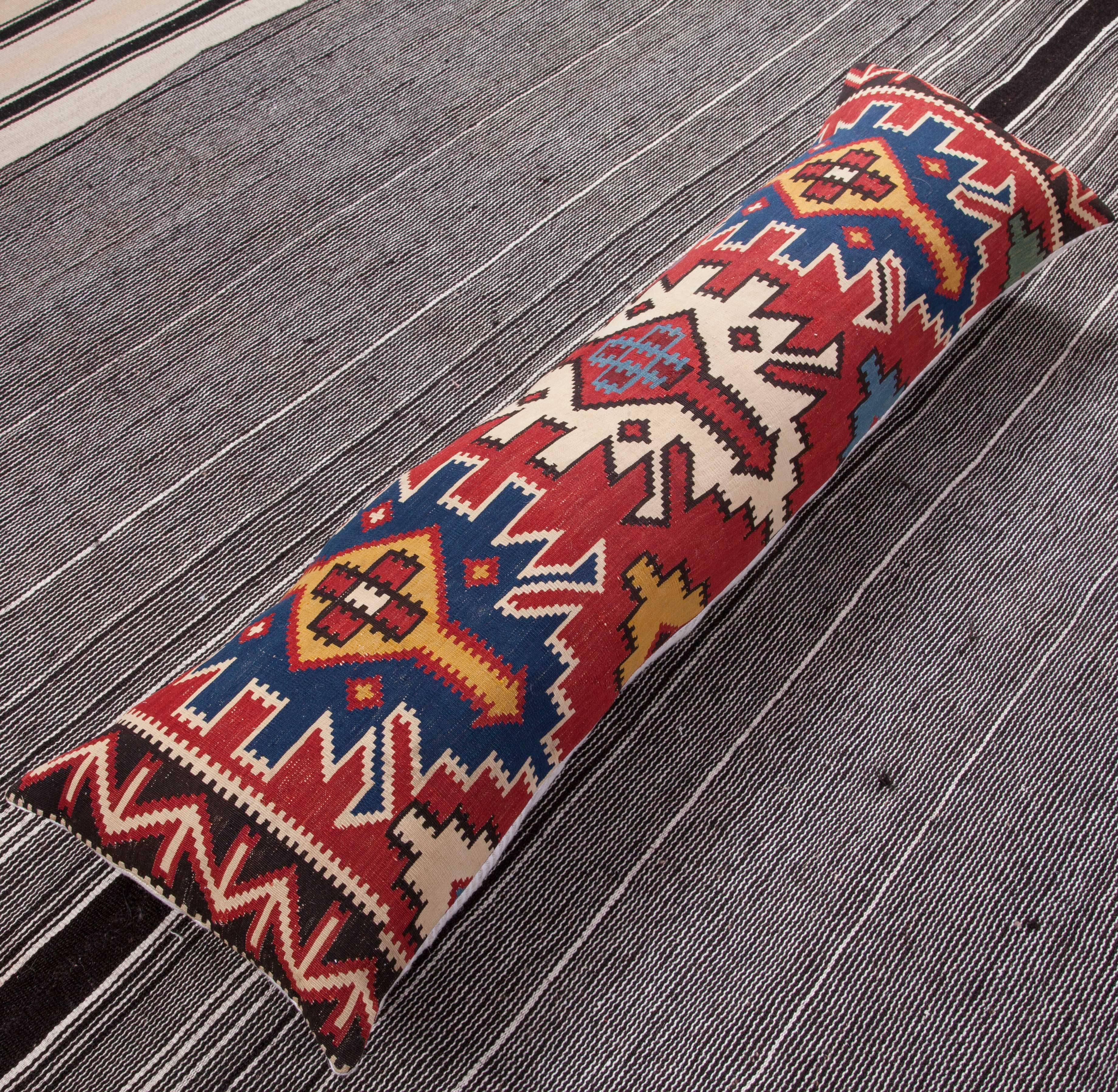 Antique Very Long Pillow Made Out of a 19th Century Caucasian Kilim 1