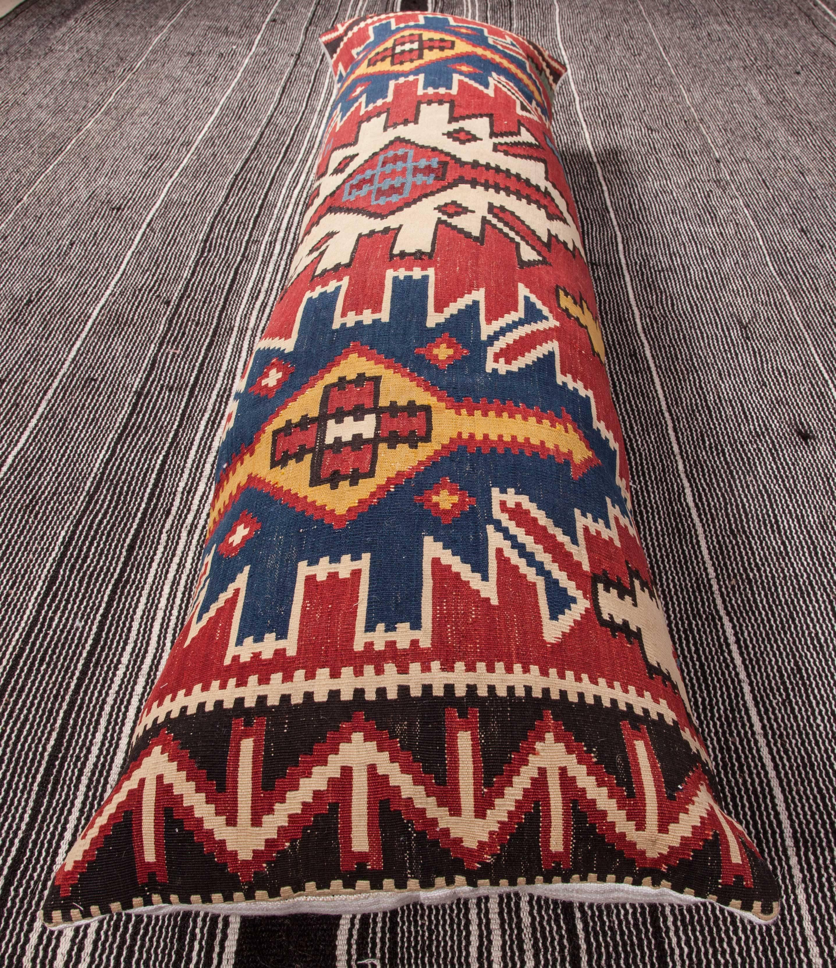 Antique Very Long Pillow Made Out of a 19th Century Caucasian Kilim 2