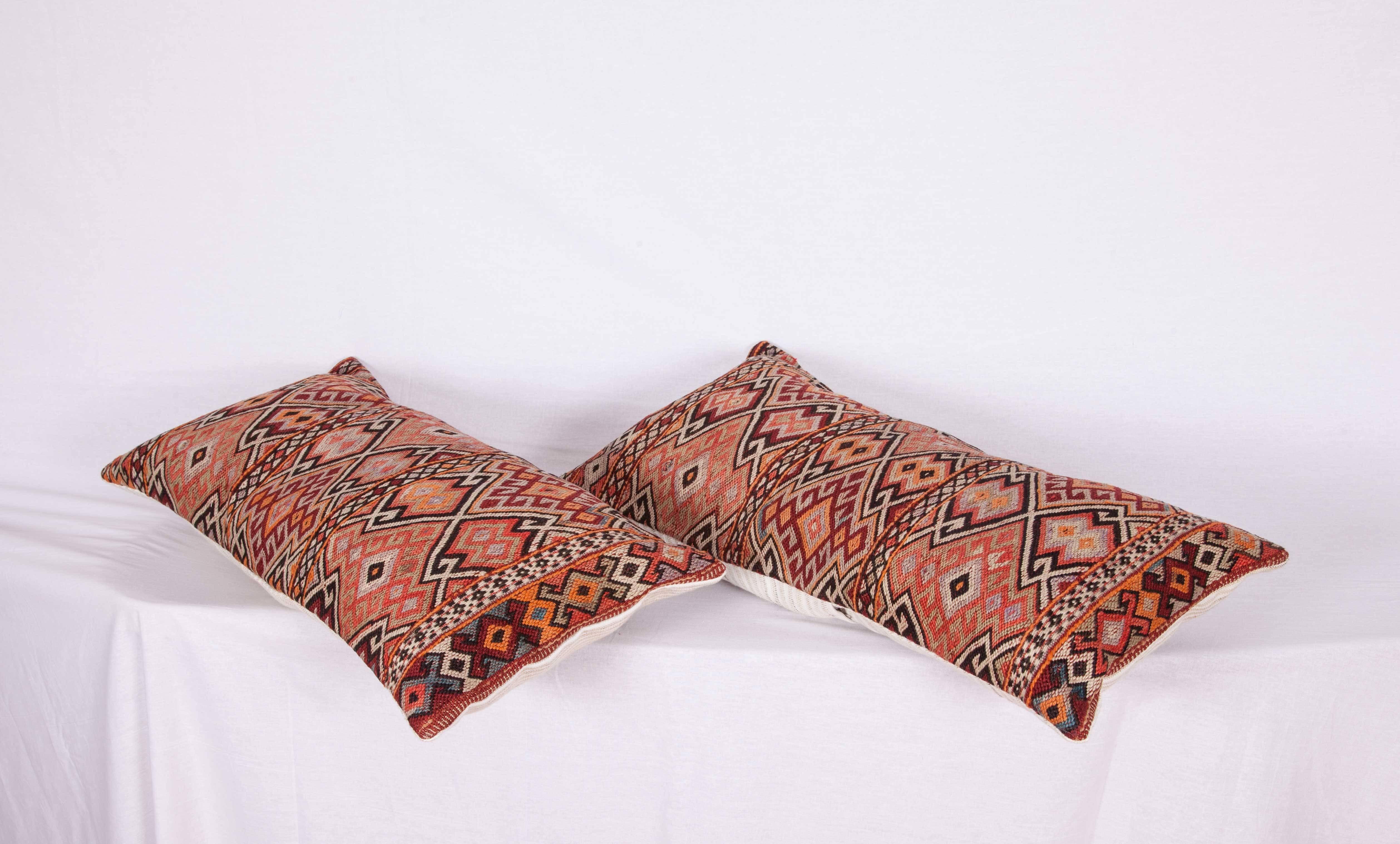 Kilim Old Anatolian Sumak Pillow Cases, Early 20th Century