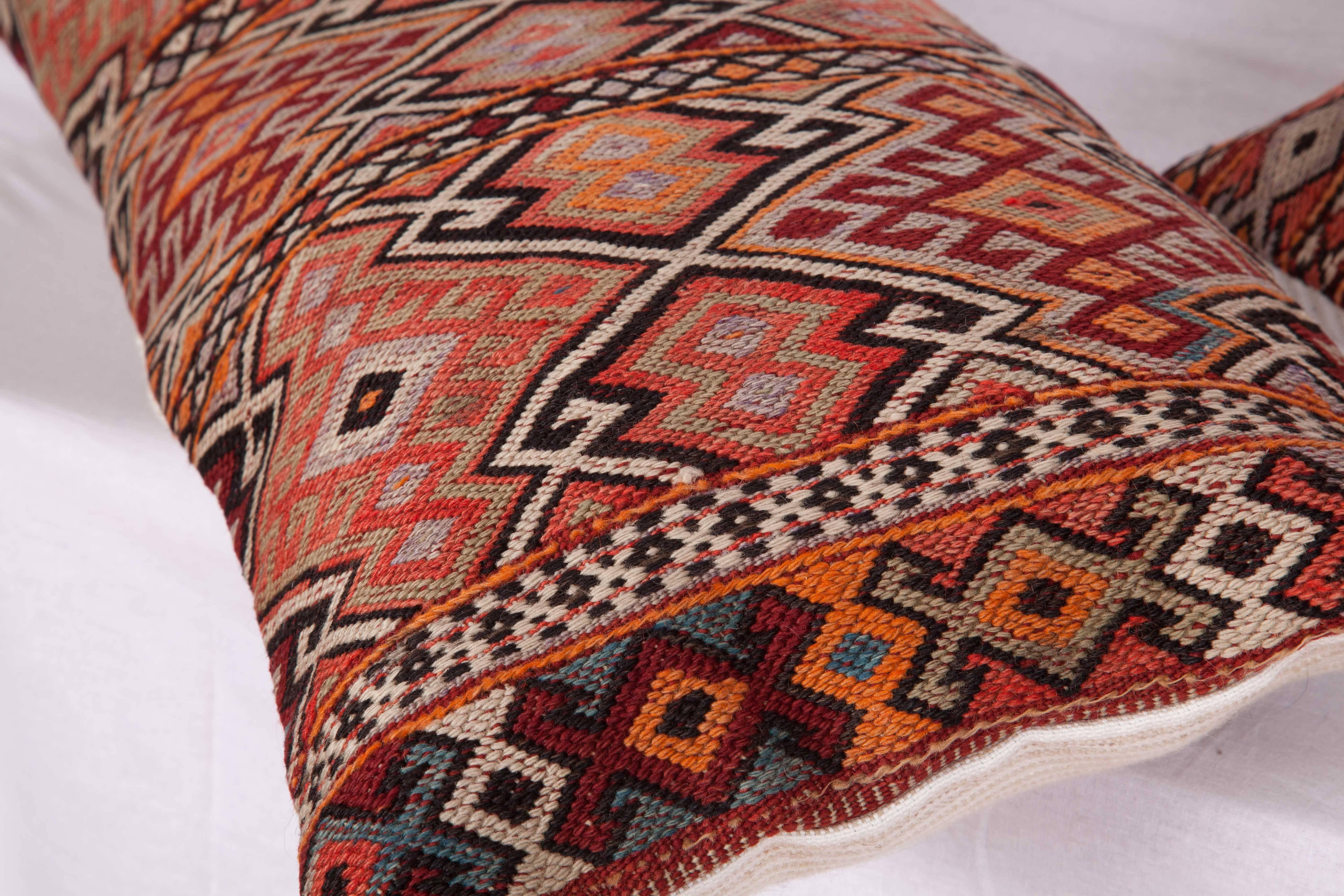 Hand-Woven Old Anatolian Sumak Pillow Cases, Early 20th Century