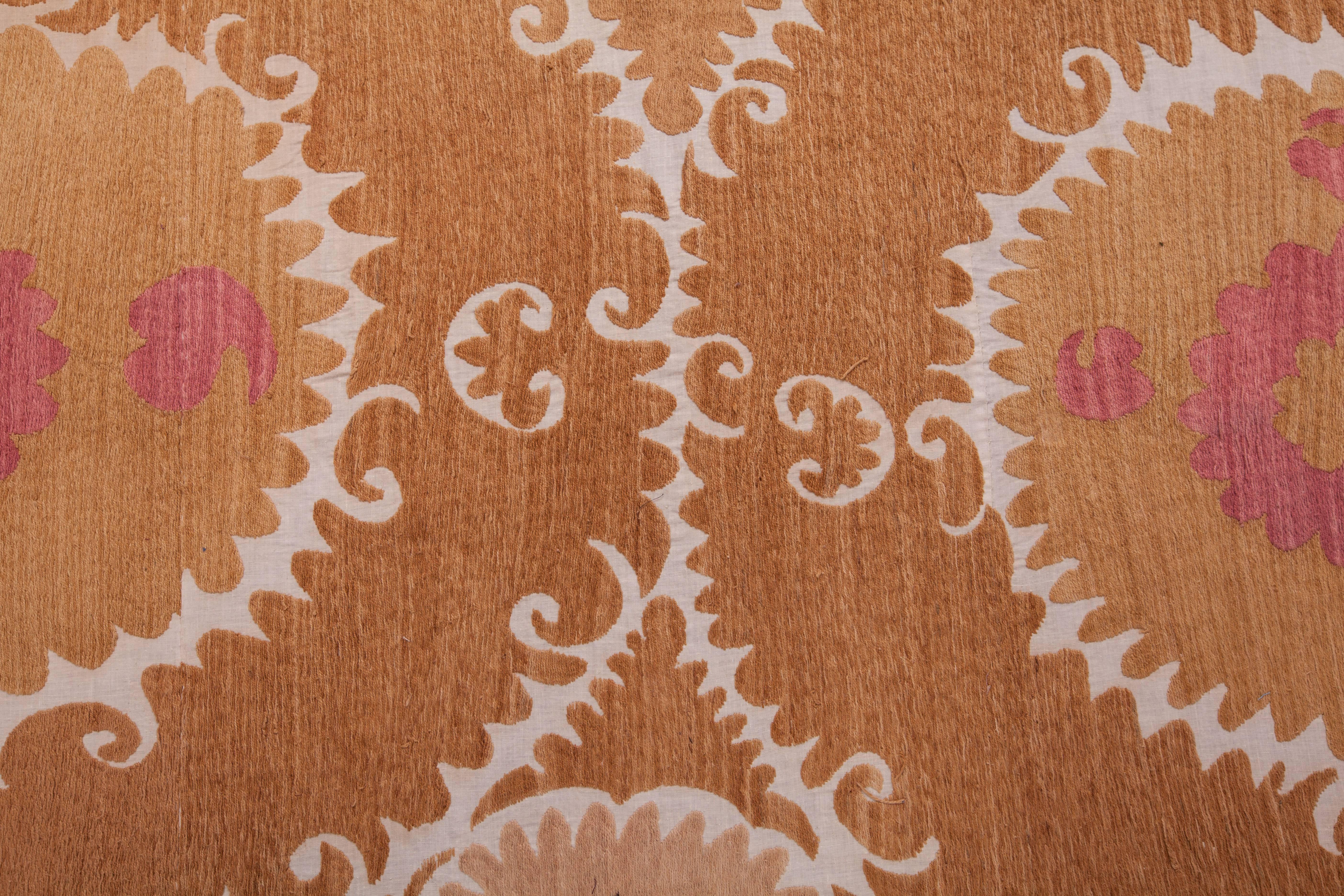Embroidered Mid-20th Century Uzbek Samarkand Suzani in Cotton
