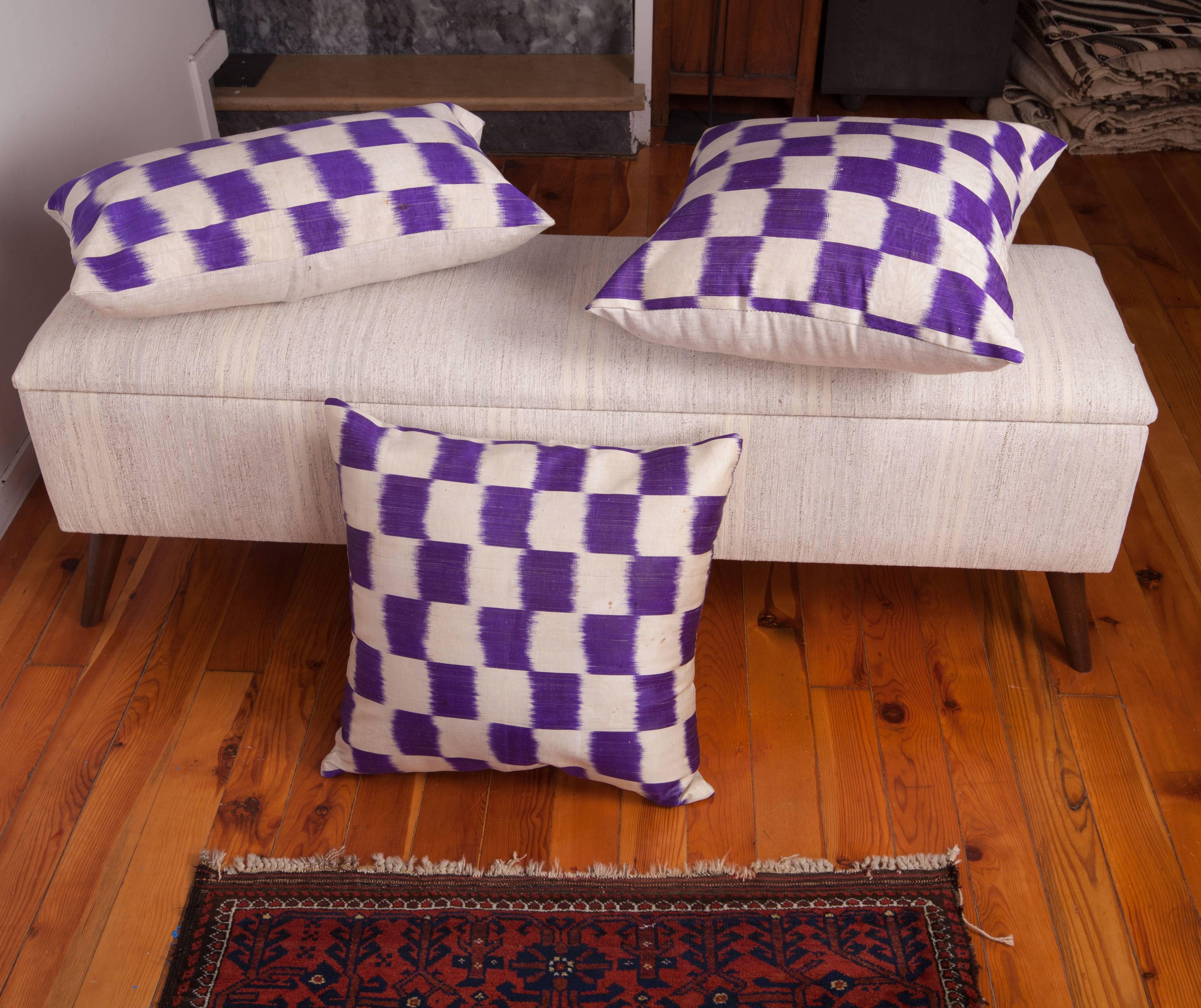 Silk Ikat Pillow Cases Made Out of an Early 20th Century Uzbek Ikat For Sale