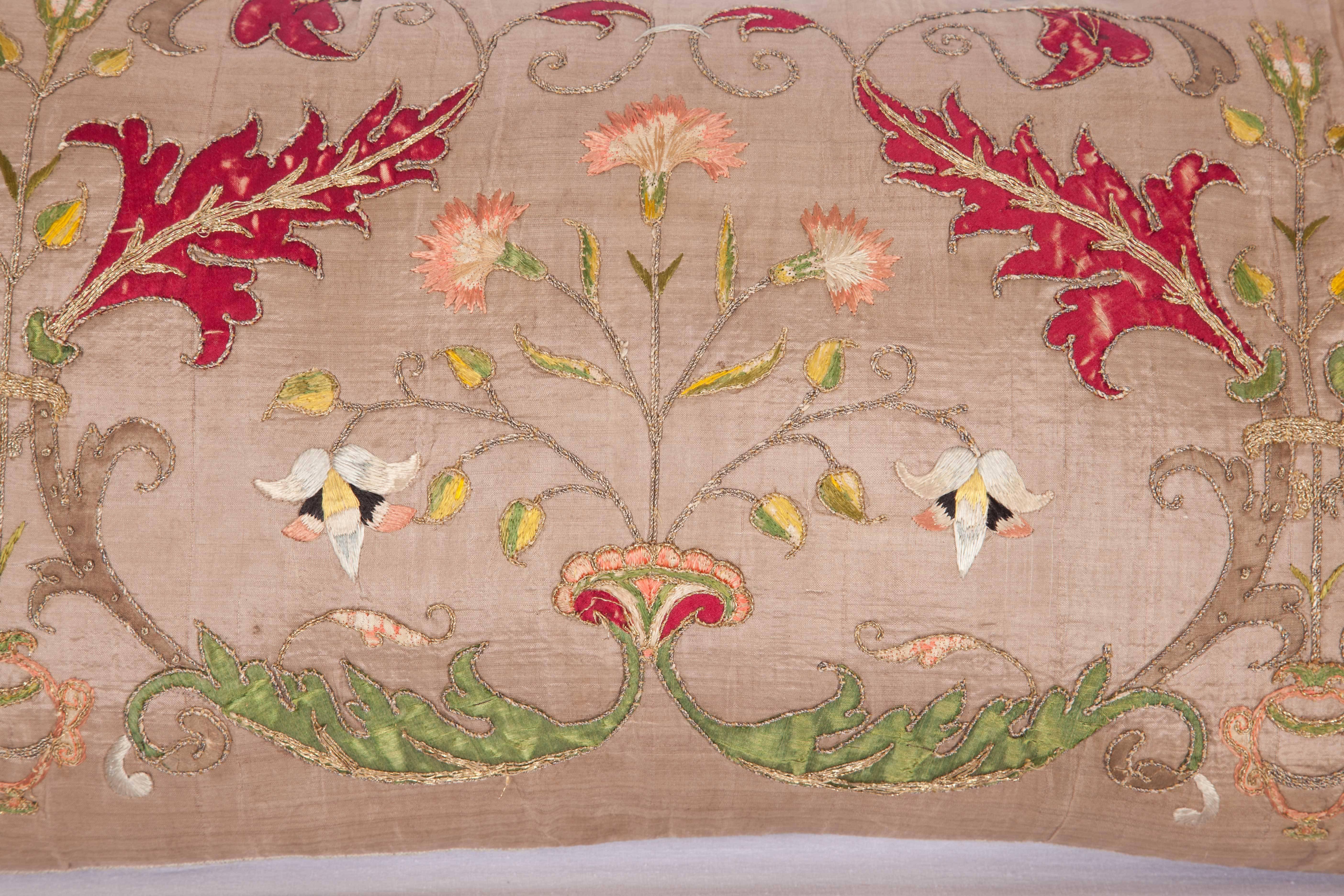 Baroque Pillow Case Fashioned Out of 17th/18th Century Italian Silk Applique Embroidery