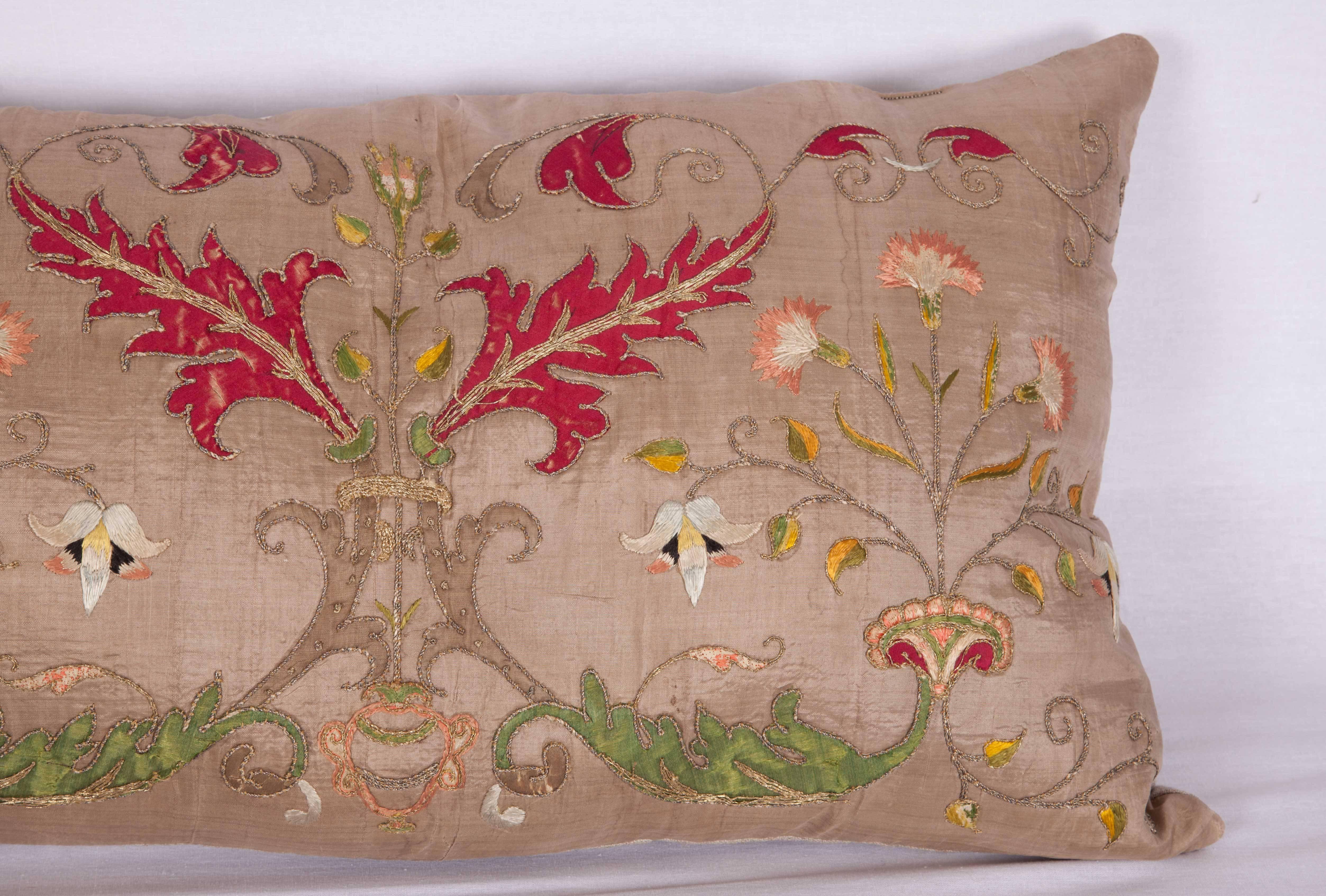 Embroidered Pillow Case Fashioned Out of 17th/18th Century Italian Silk Applique Embroidery