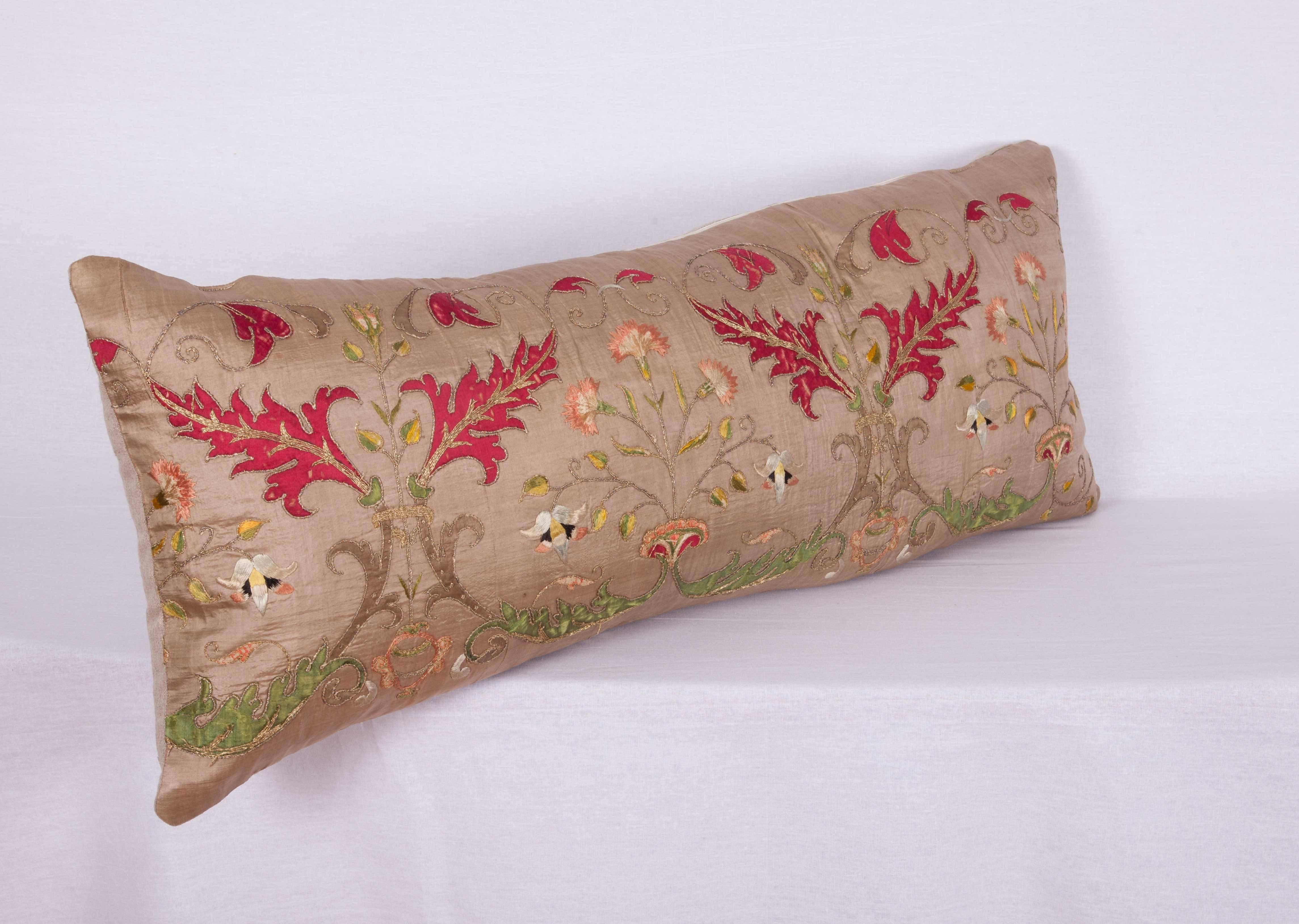 18th Century and Earlier Pillow Case Fashioned Out of 17th/18th Century Italian Silk Applique Embroidery