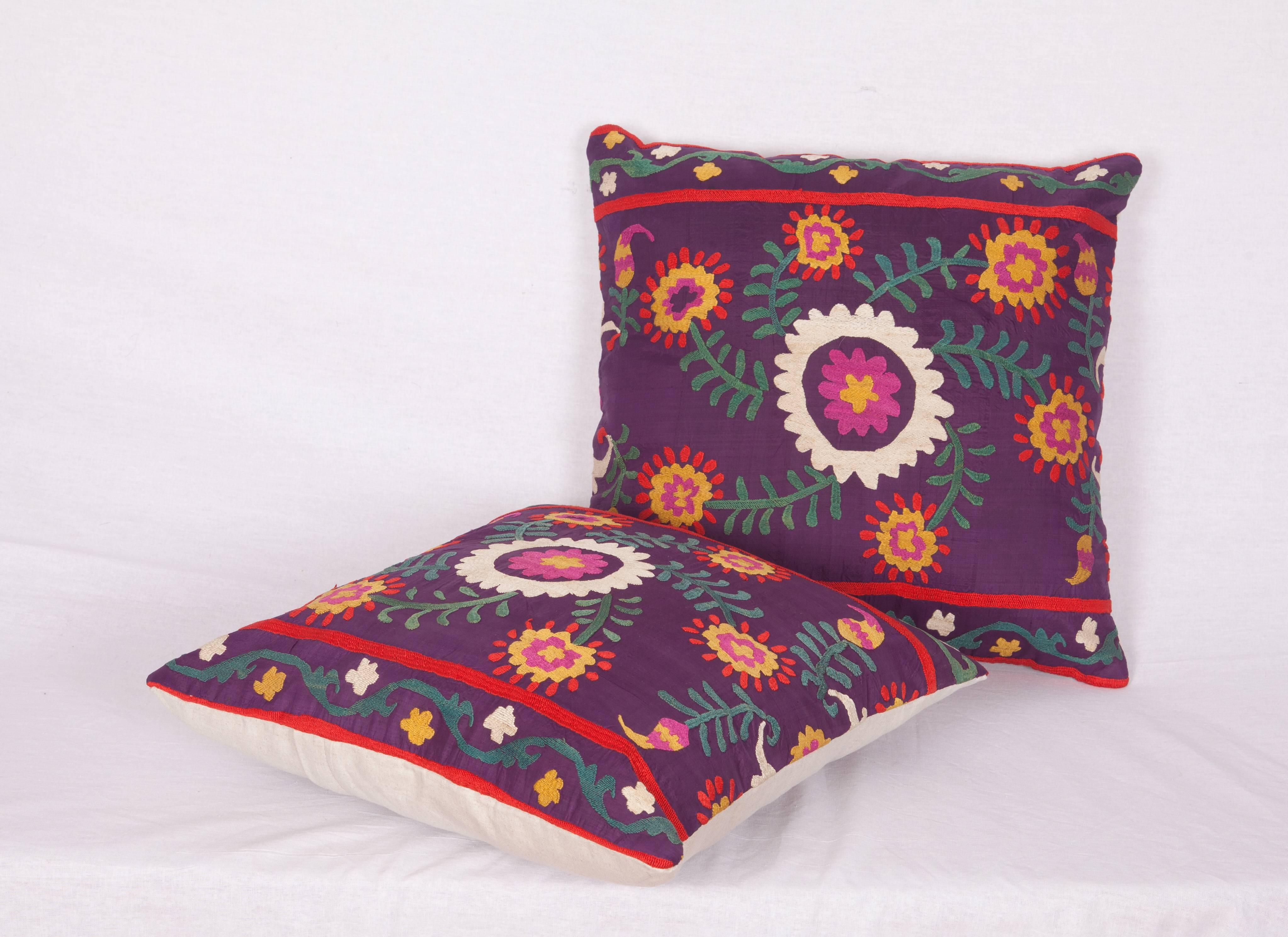 Embroidered Antique Pillow Made Out of an Early 20th Century Uzbek Samarkand Silk Suzani
